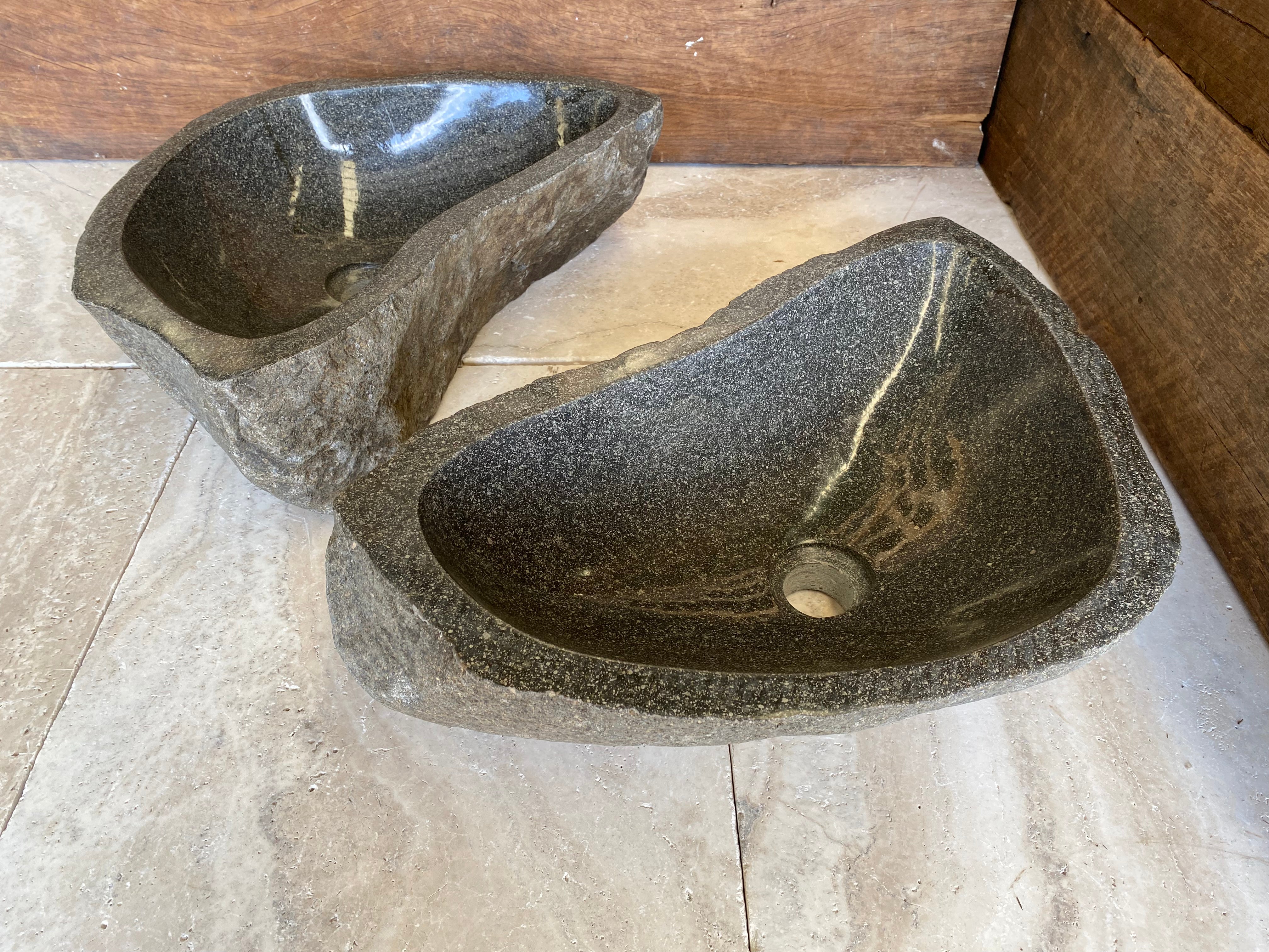 Handmade Natural Oval River Stone Bathroom Basin - Twin Set RL230622