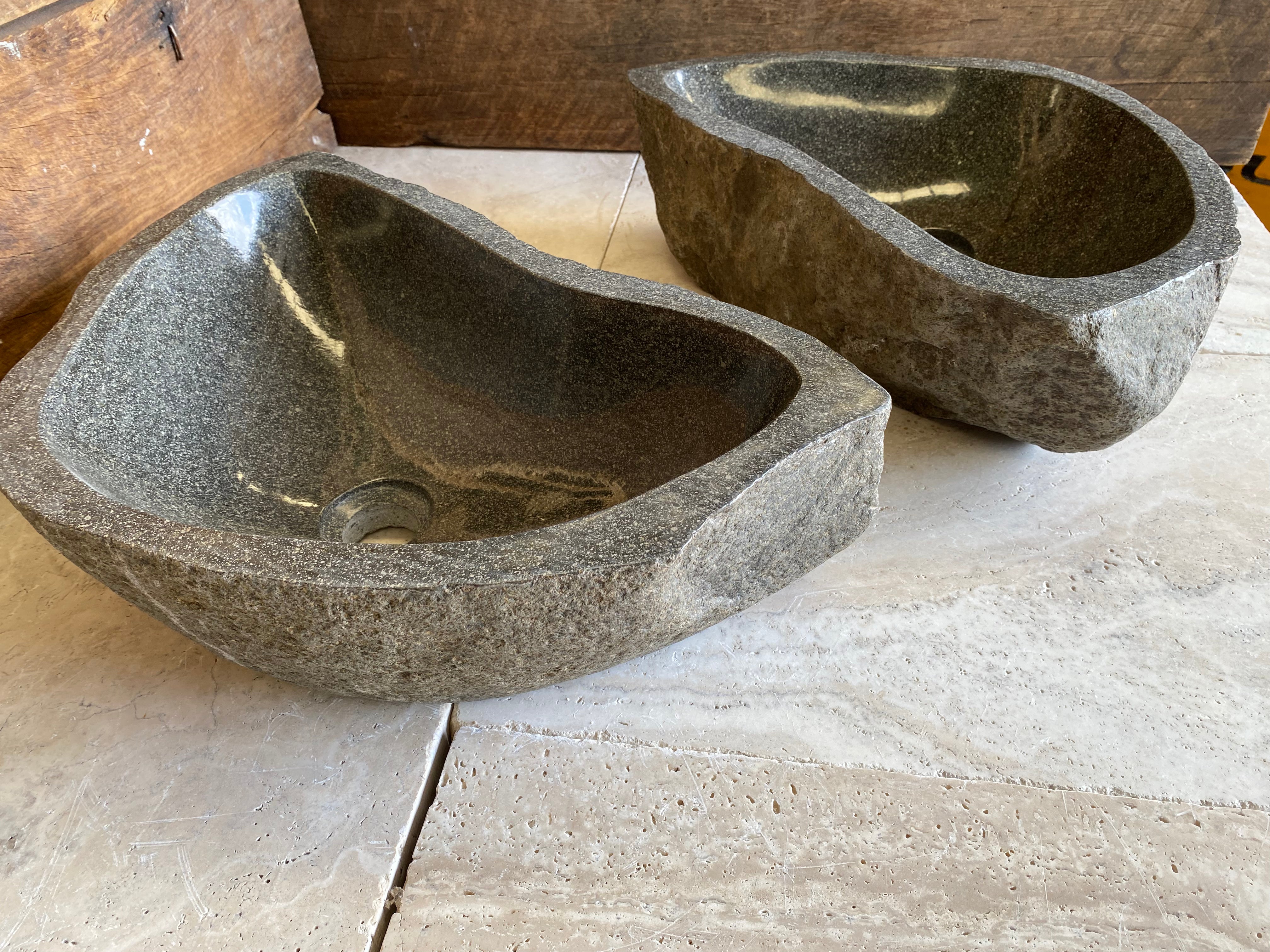 Handmade Natural Oval River Stone Bathroom Basin - Twin Set RL230622