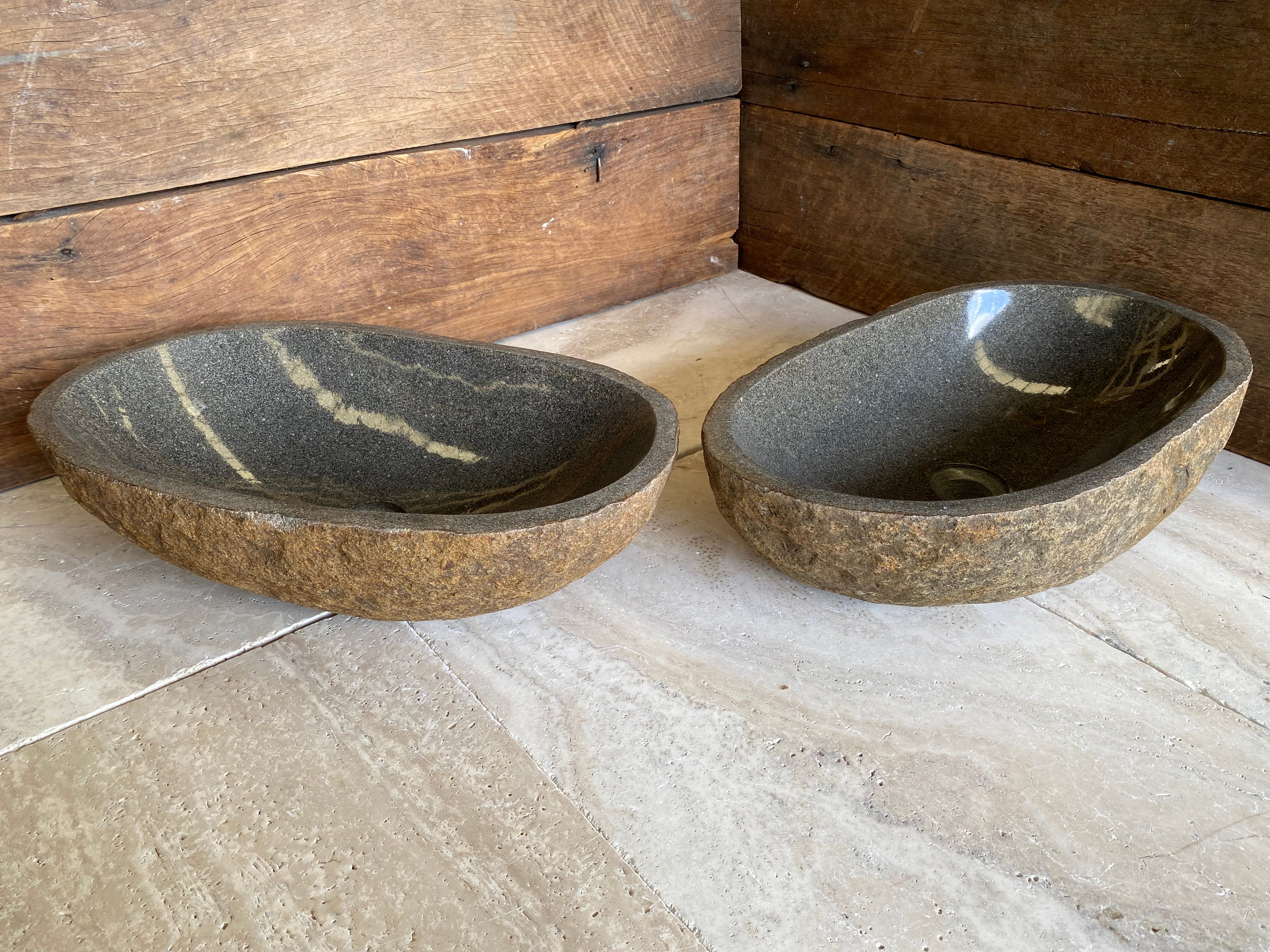 Handmade Natural Oval River Stone Bathroom Basin - Twin Set RL230626