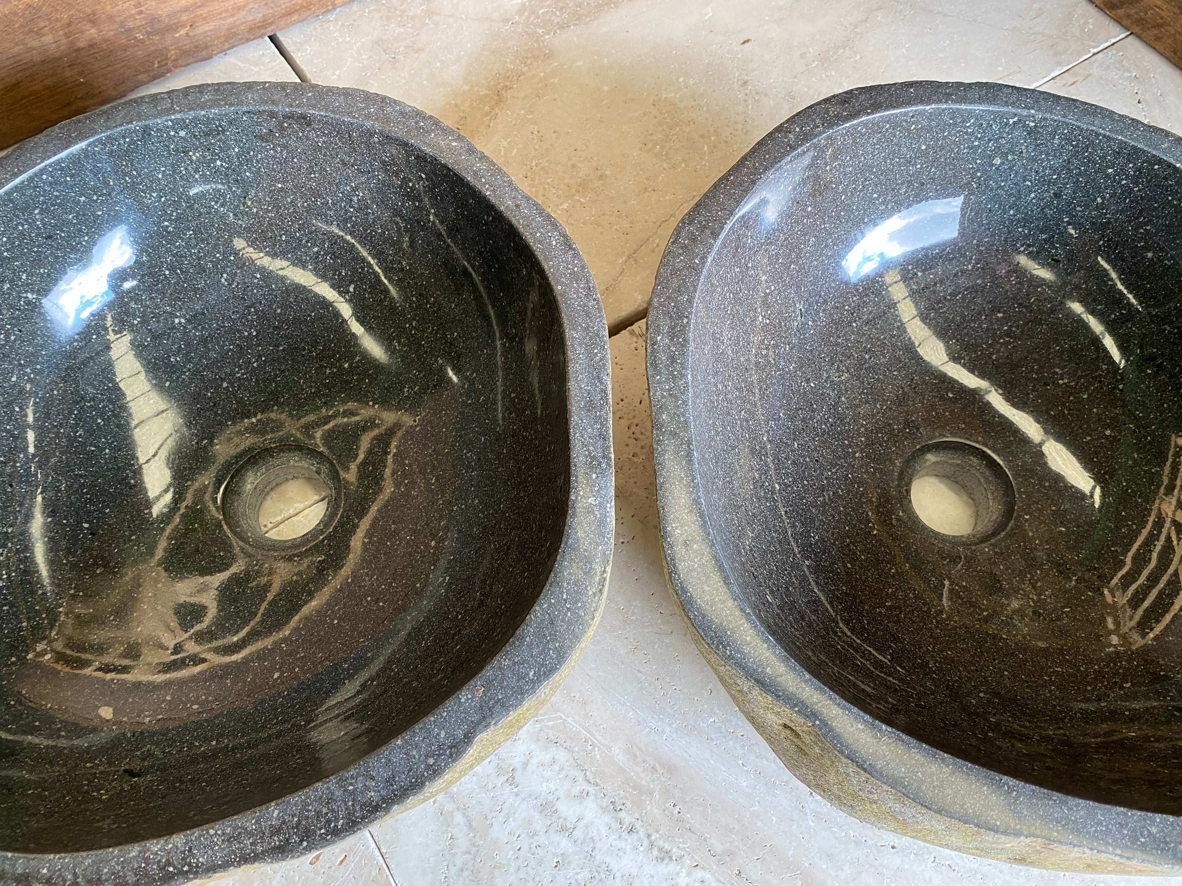 Handmade Natural Oval River Stone Bathroom Basin - Twin Set RM230611