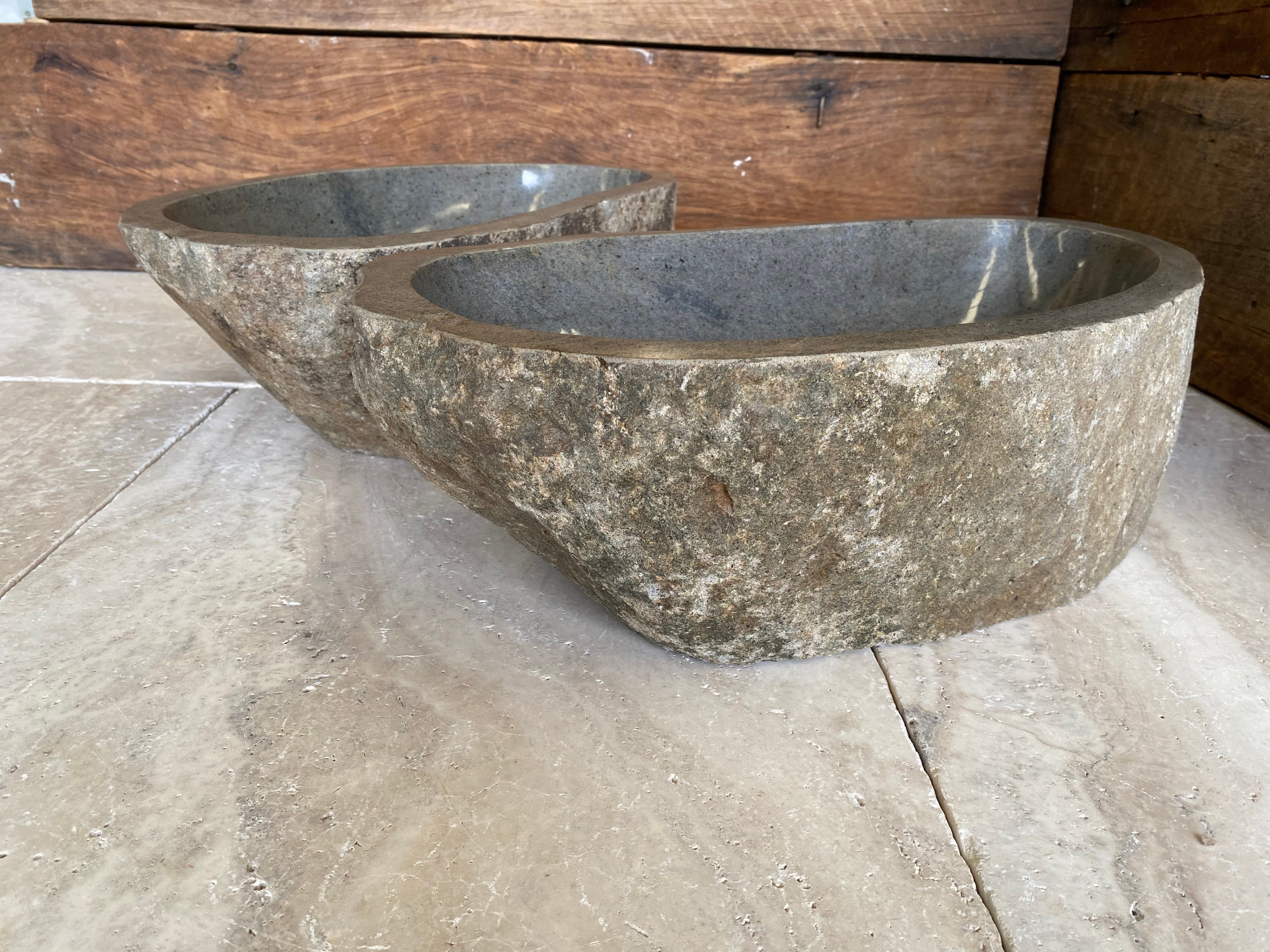 Handmade Natural Oval River Stone Bathroom Basin - Twin Set RM230608