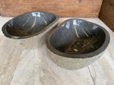 Handmade Natural Oval River Stone Bathroom Basin - Twin Set RM230612