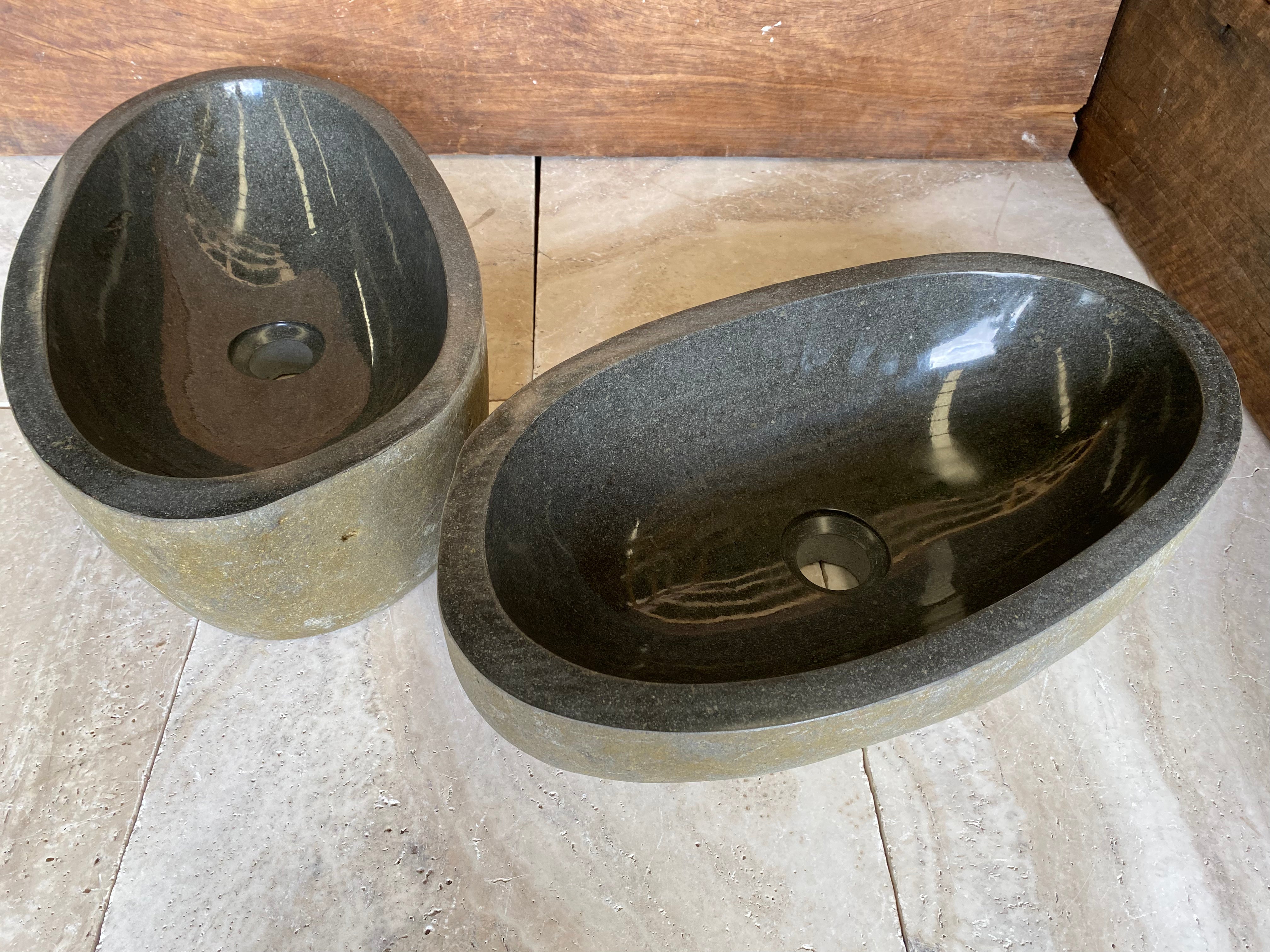 Handmade Natural Oval River Stone Bathroom Basin - Twin Set RL230612