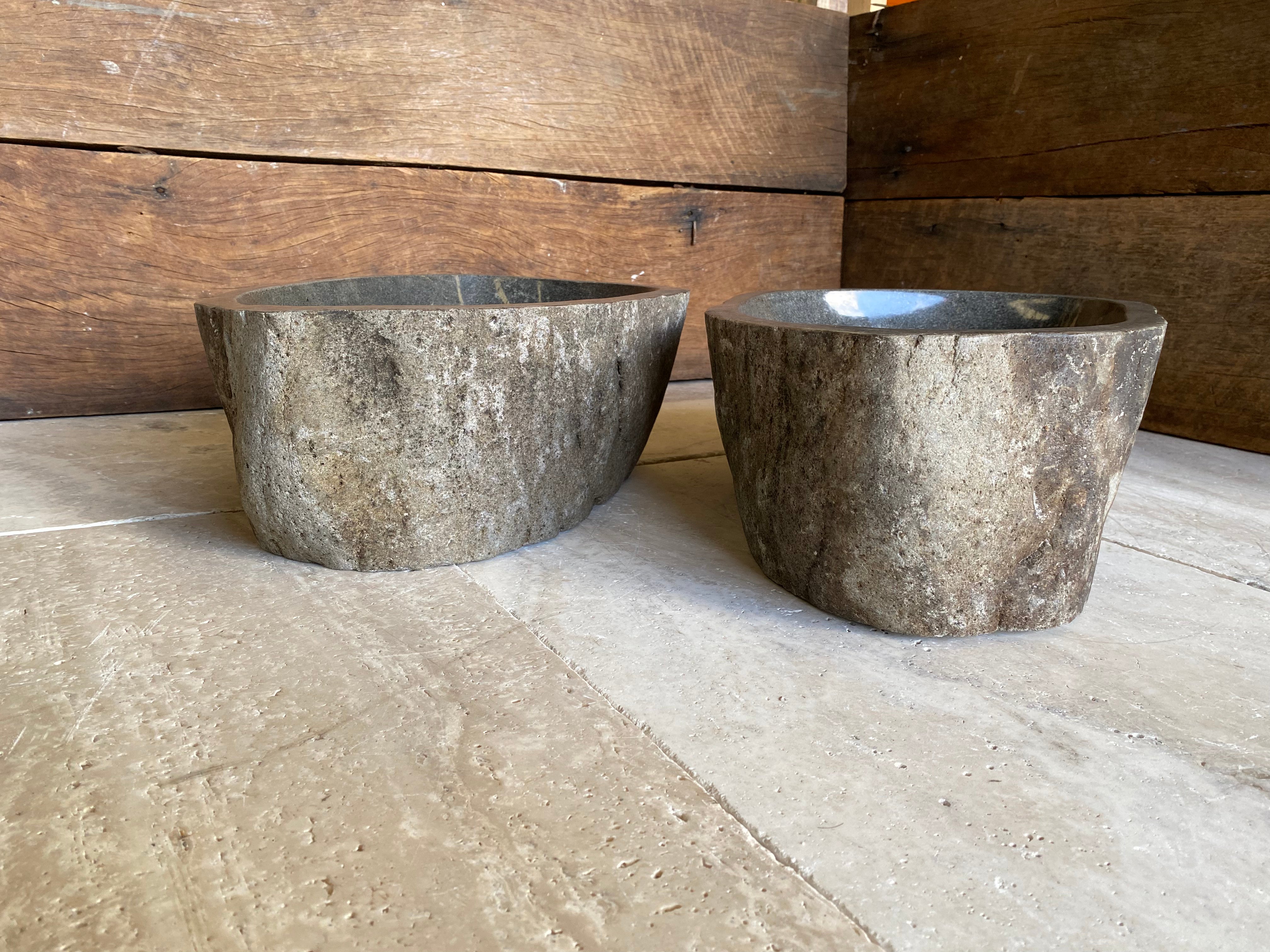 Handmade Natural Oval River Stone Bathroom Basin - Twin Set RM230619