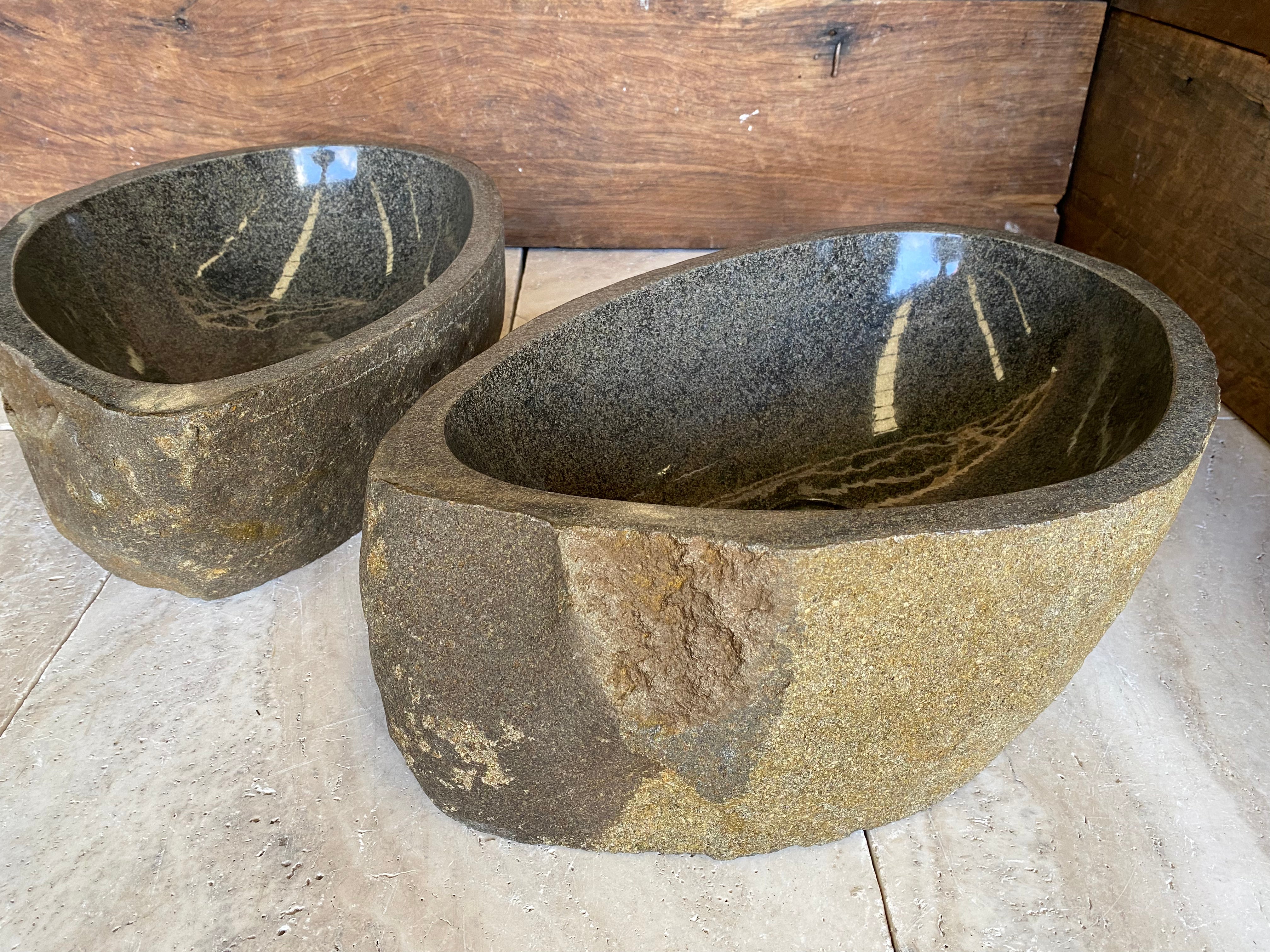 Handmade Natural Oval River Stone Bathroom Basin - Twin Set RM230622