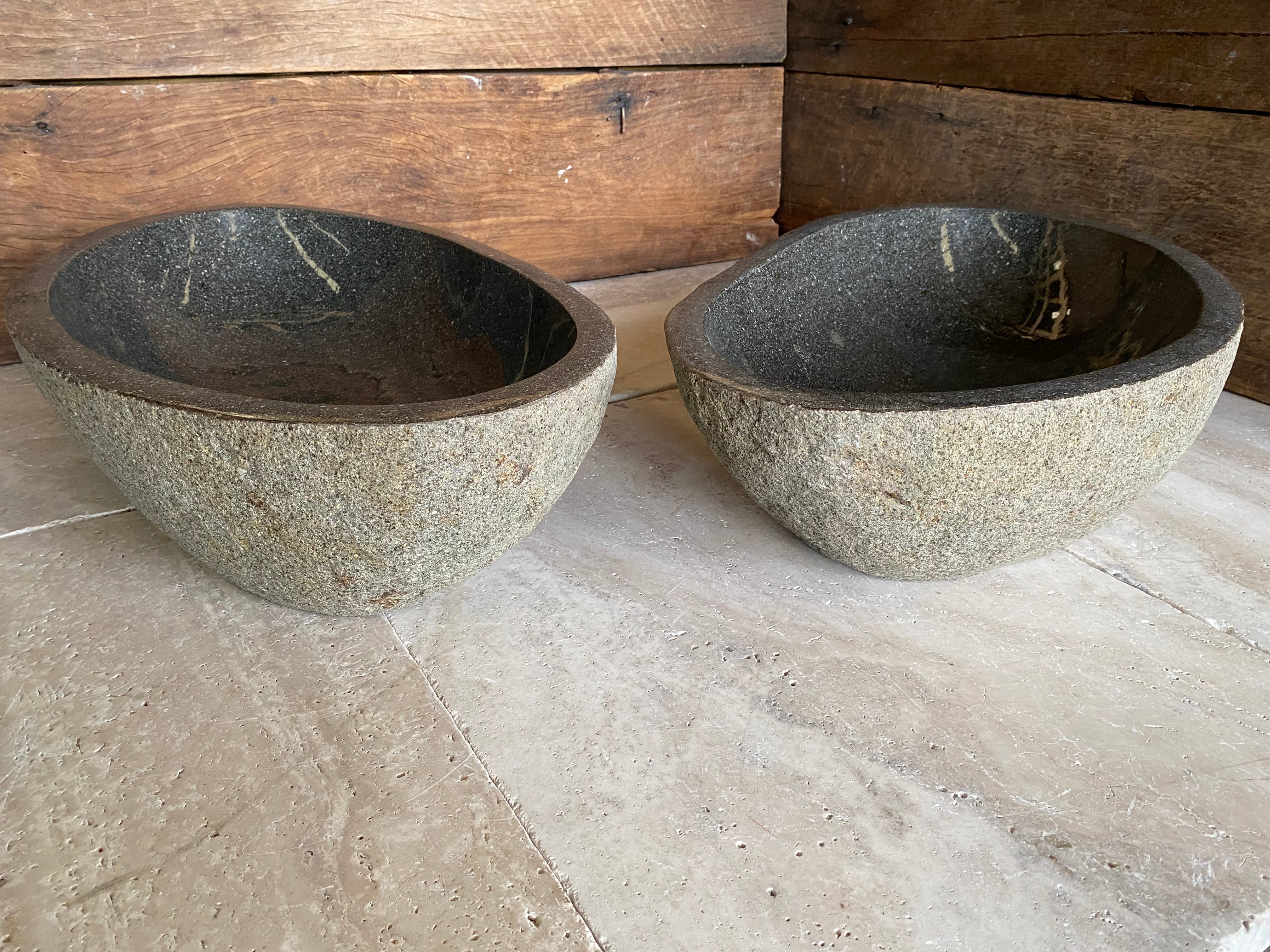 Handmade Natural Oval River Stone Bathroom Basin - Twin Set RL230625