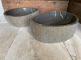 Handmade Natural Oval River Stone Bathroom Basin - Twin Set RL230603