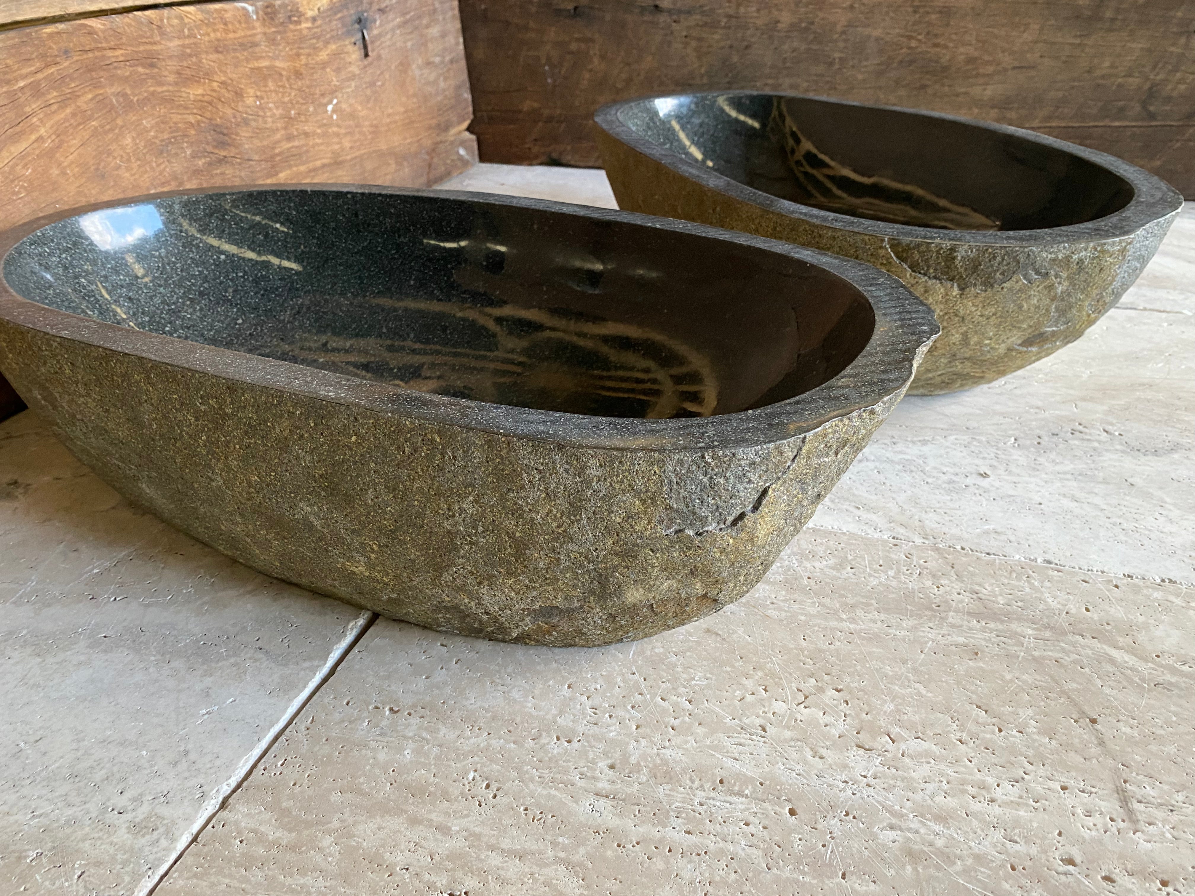 Handmade Natural Oval River Stone Bathroom Basin - Twin Set RL230623