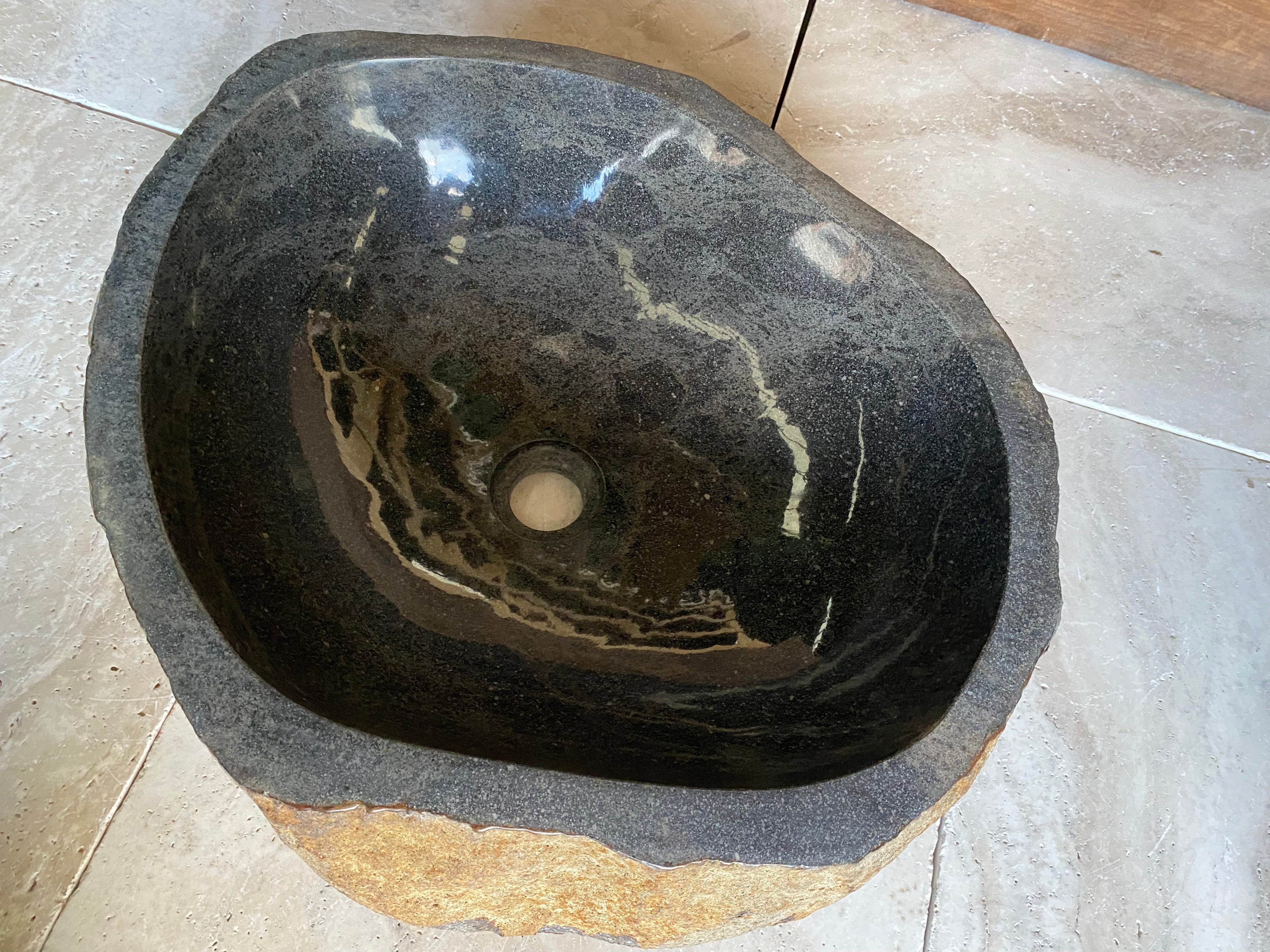 Handmade Natural Oval River Stone Bathroom Basin - RL2306001