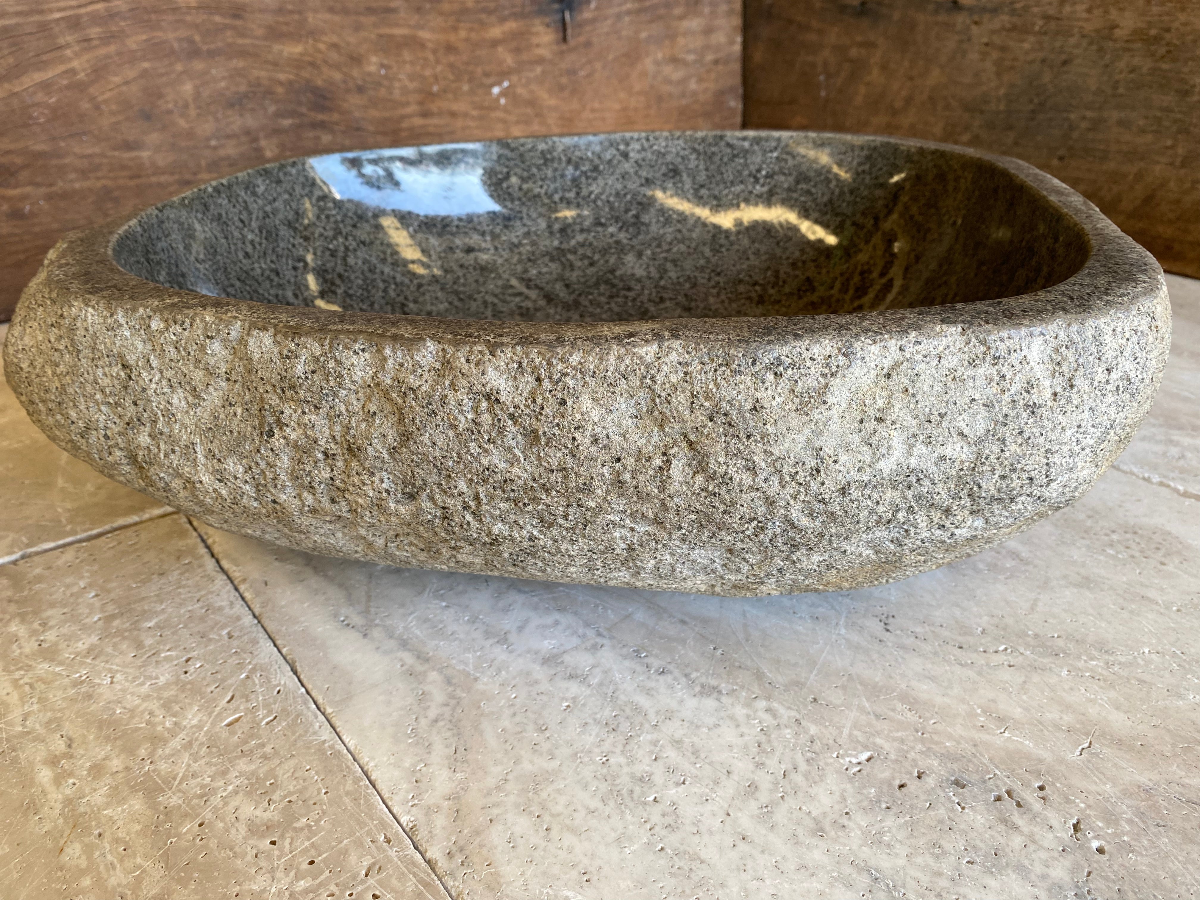 Handmade Natural Oval River Stone Bathroom Basin - RM2306075