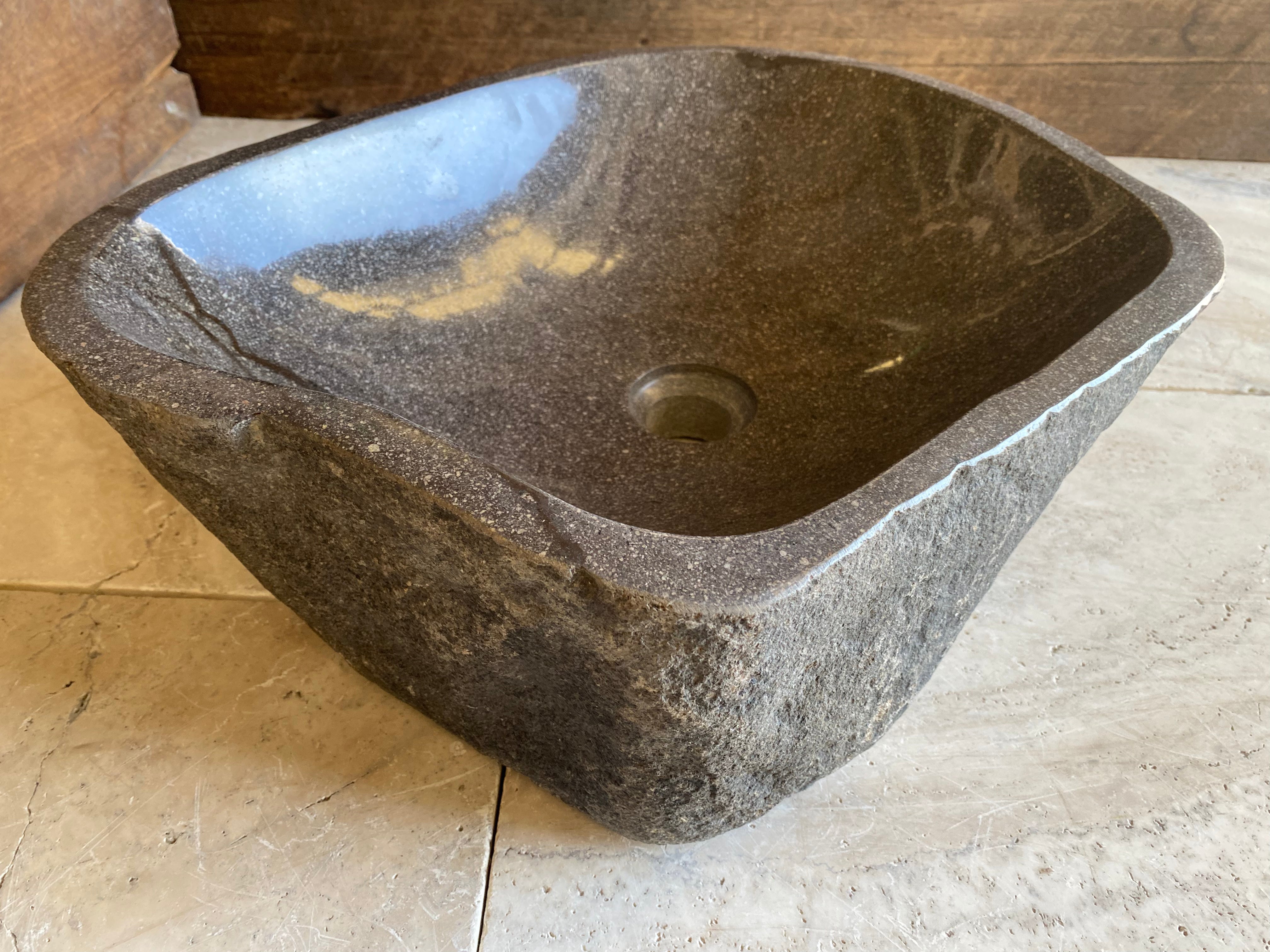 Handmade Natural Oval River Stone Bathroom Basin - RM2306071