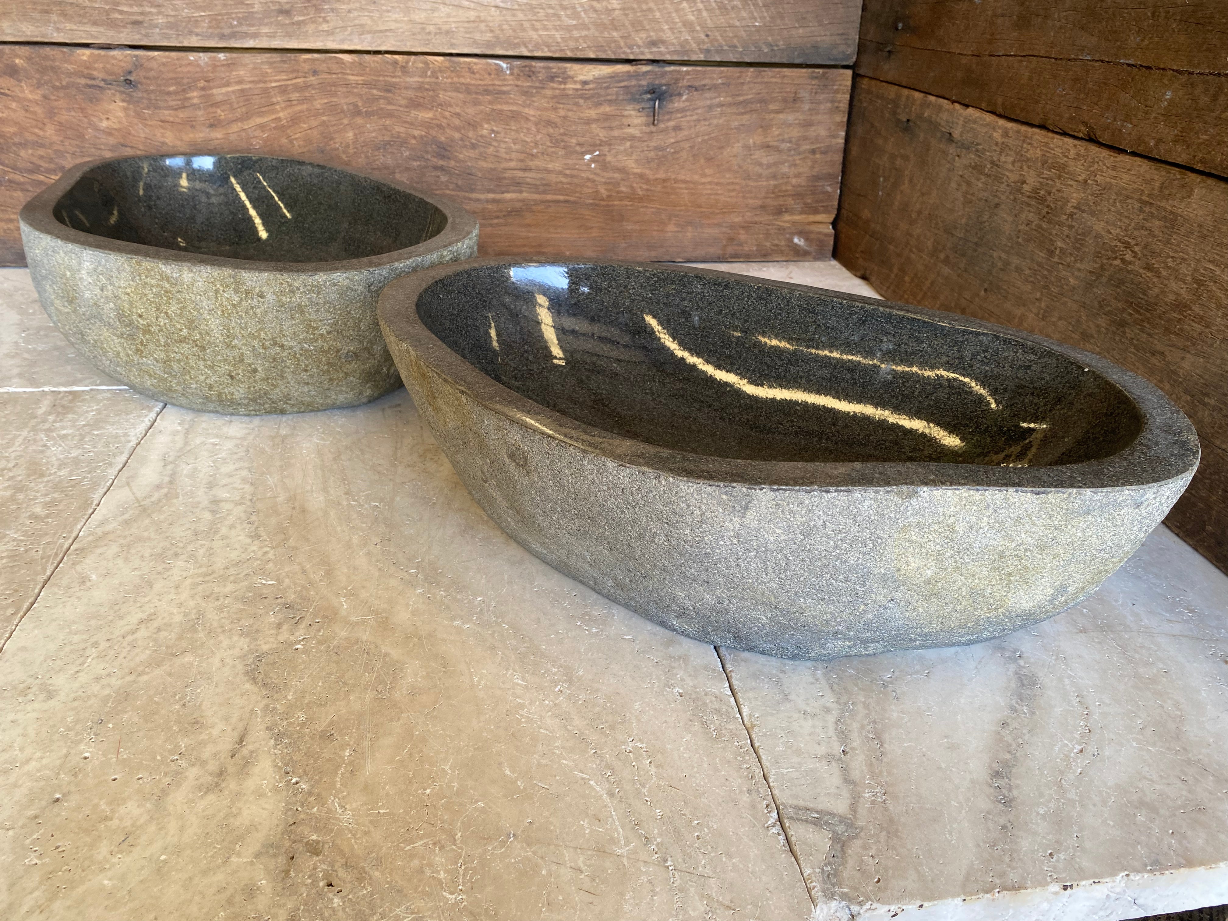 Handmade Natural Oval River Stone Bathroom Basin - Twin Set RL230610
