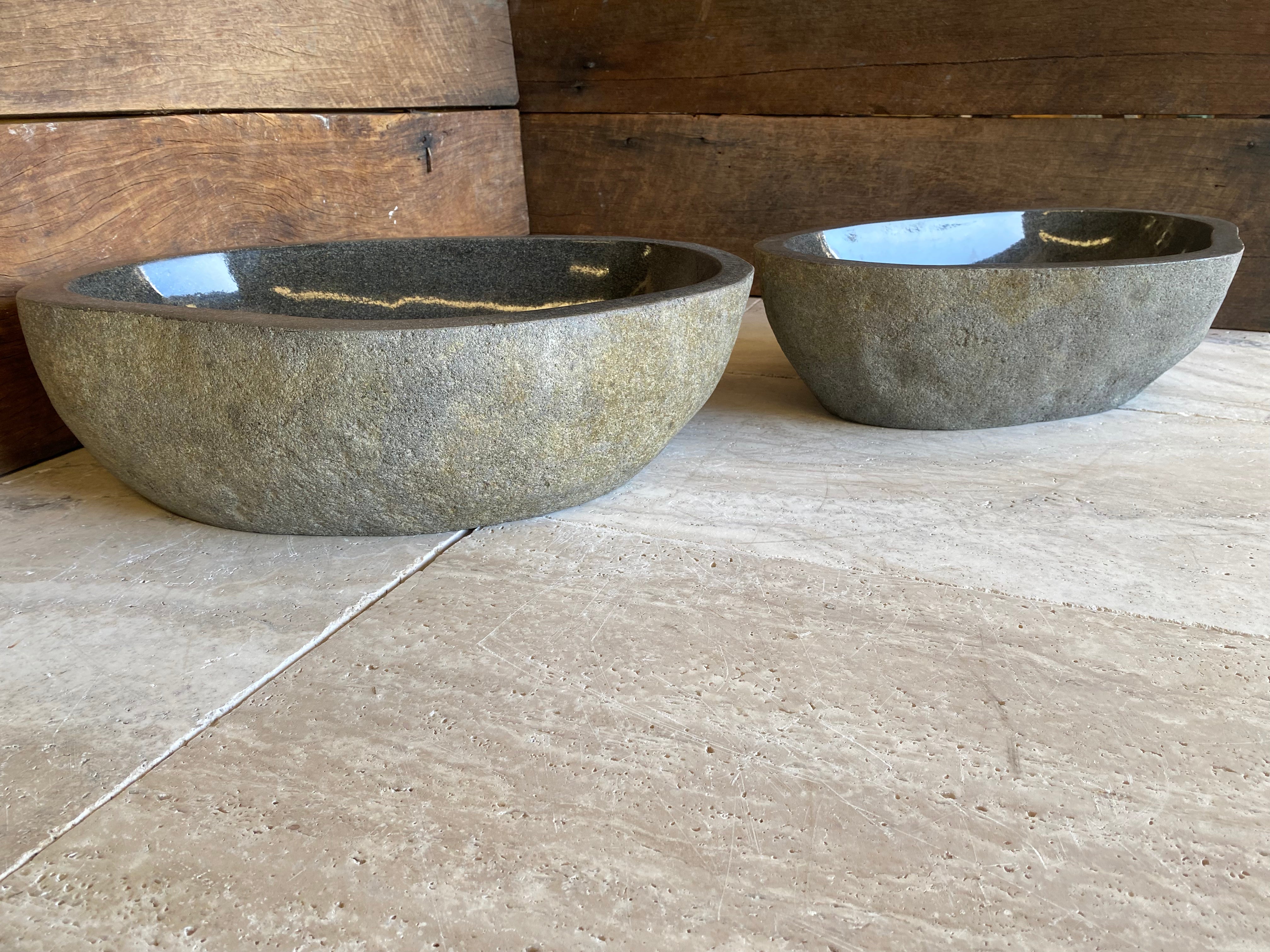Handmade Natural Oval River Stone Bathroom Basin - Twin Set RL230610