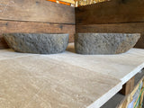 Handmade Natural Oval River Stone Bathroom Basin - Twin Set RL230615
