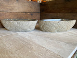 Handmade Natural Oval River Stone Bathroom Basin - Twin Set RL230618