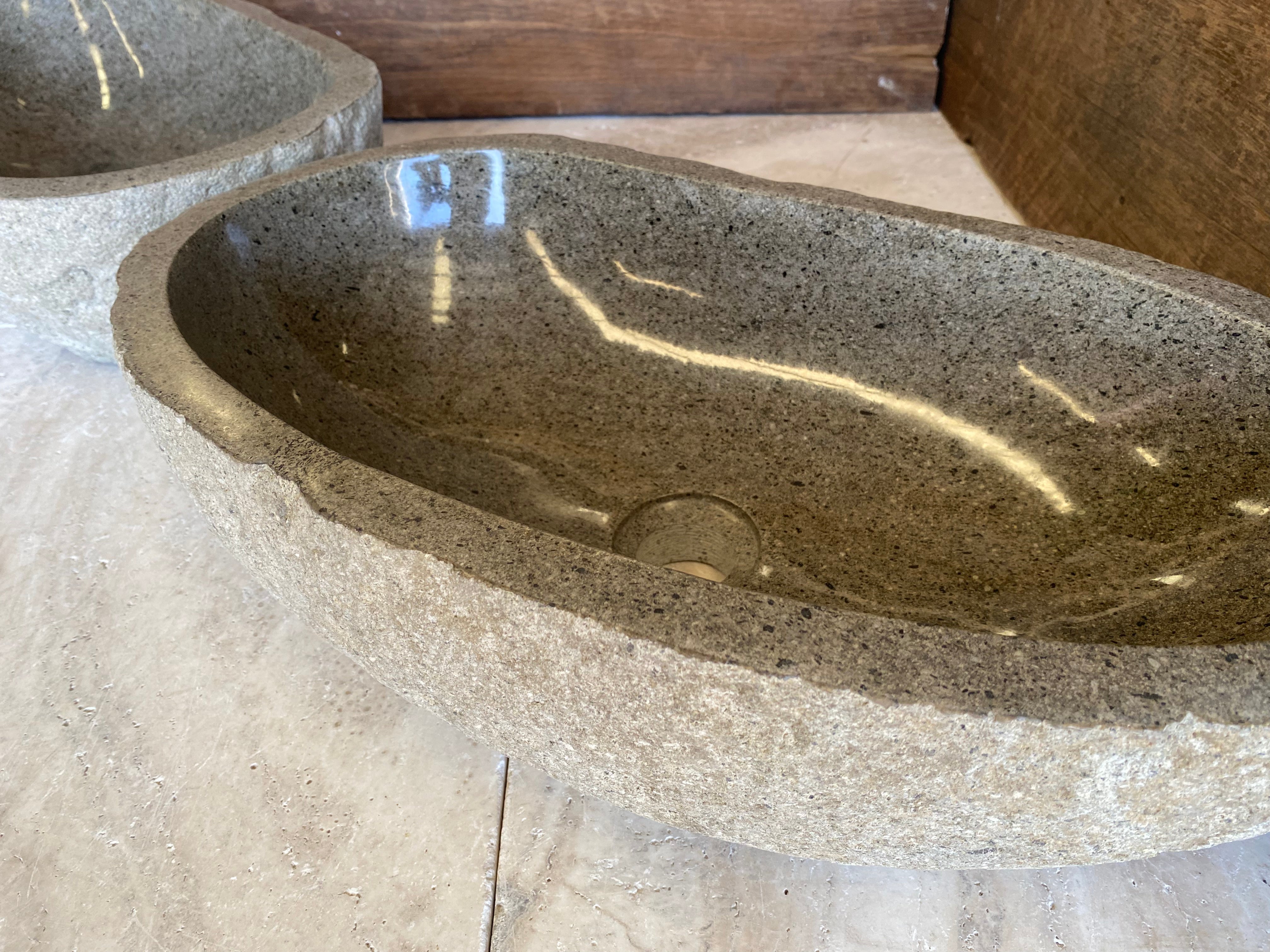 Handmade Natural Oval River Stone Bathroom Basin - Twin Set RL230618