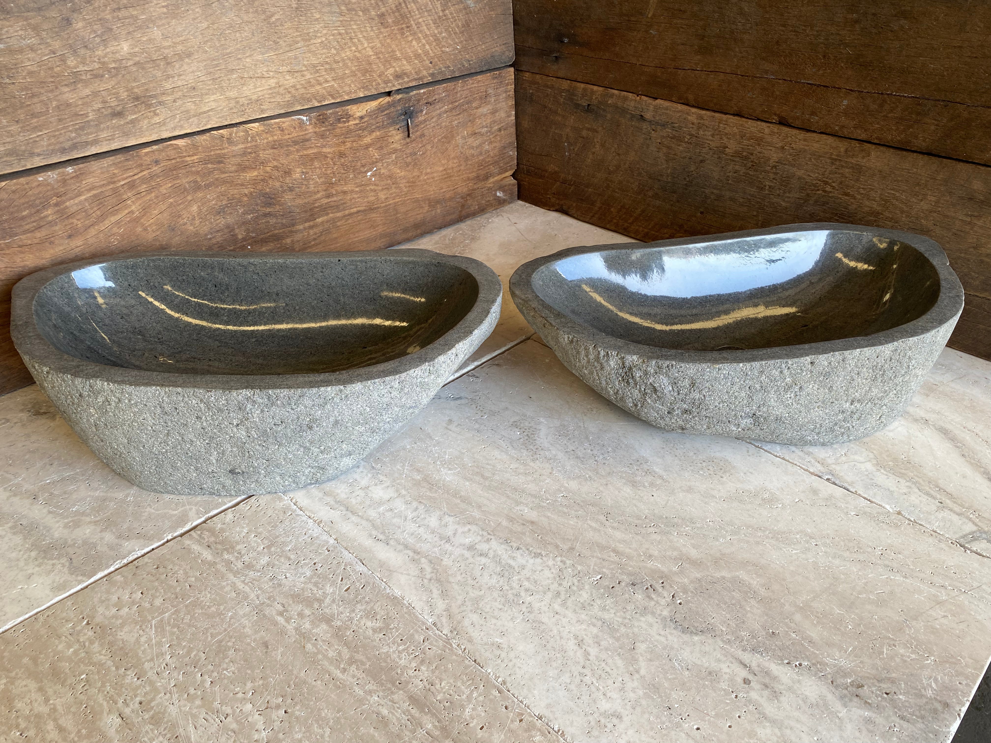 Handmade Natural Oval River Stone Bathroom Basin - Twin Set RL230619