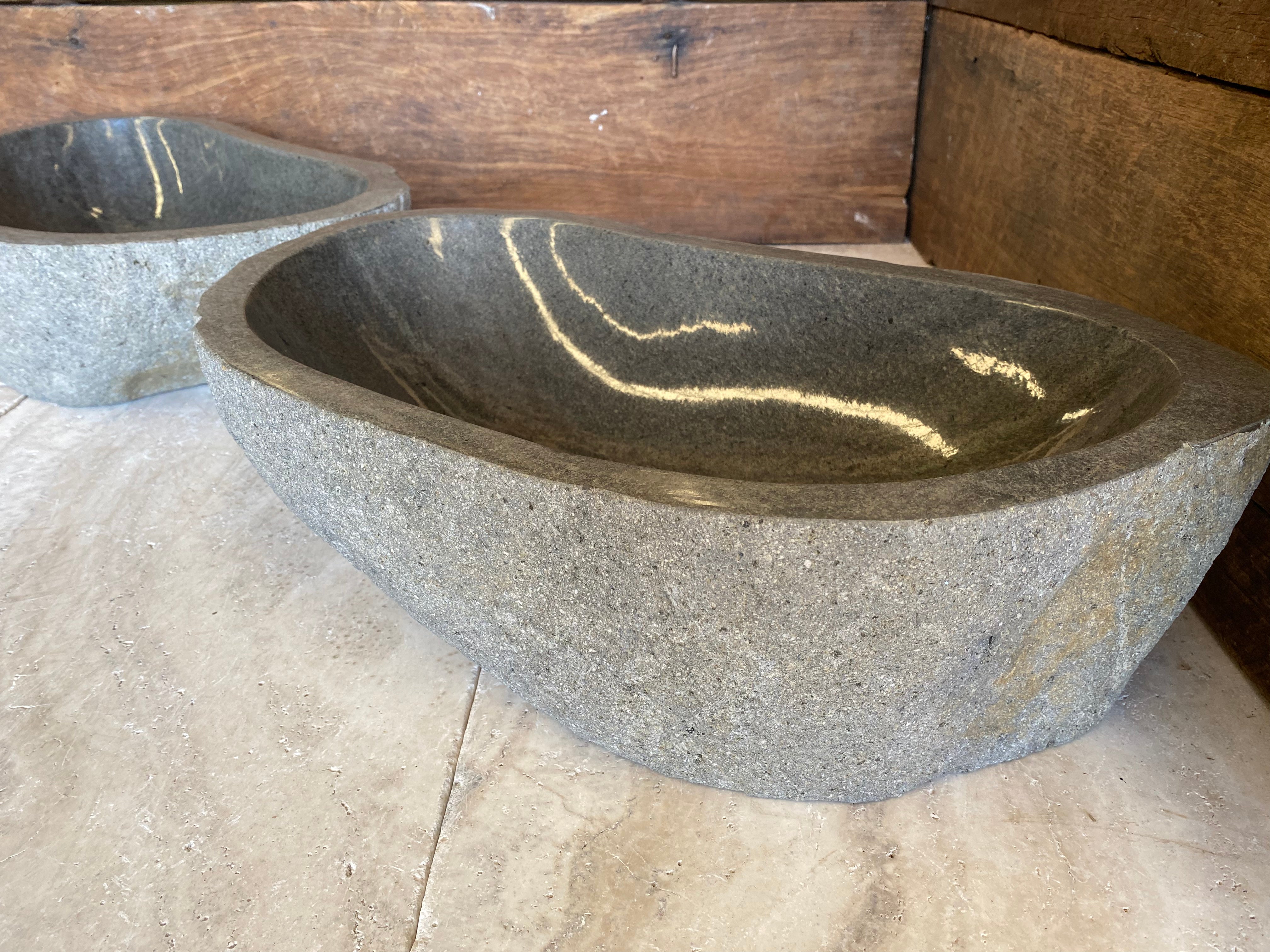 Handmade Natural Oval River Stone Bathroom Basin - Twin Set RL230619