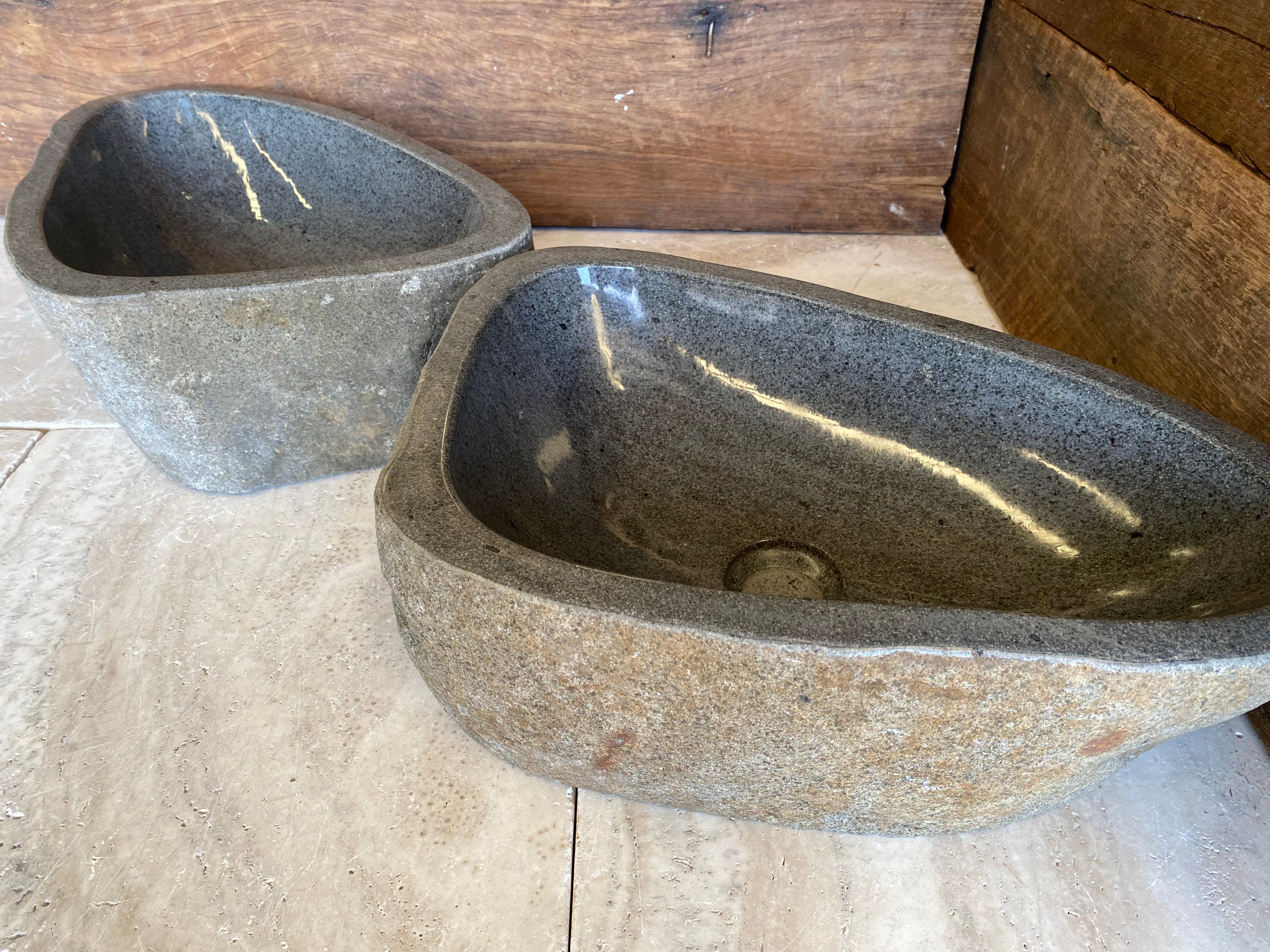 Handmade Natural Oval River Stone Bathroom Basin - Twin Set RL230613