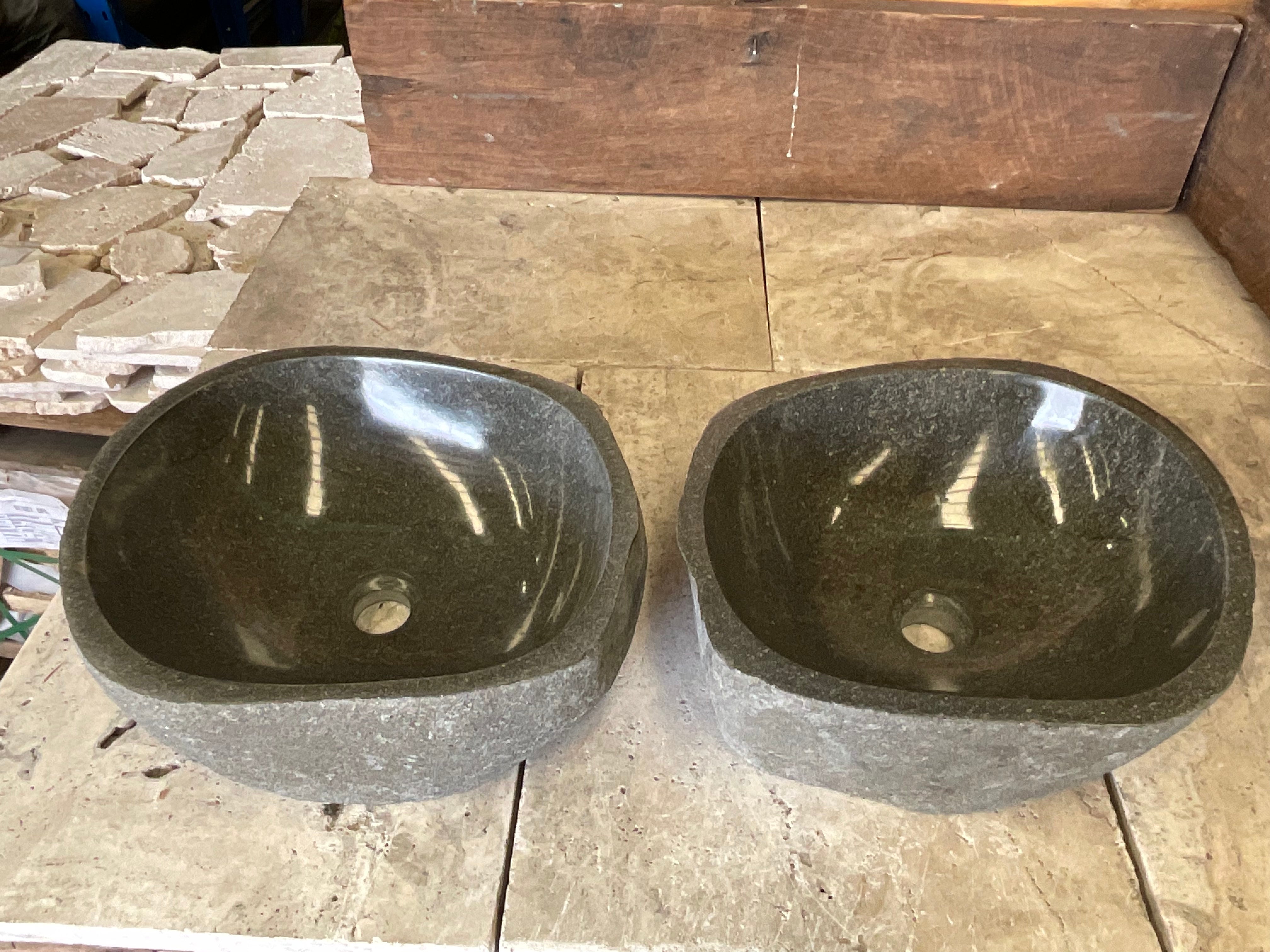 Handmade Natural Oval River Stone Bathroom Basin - Twin Set RM 2309008