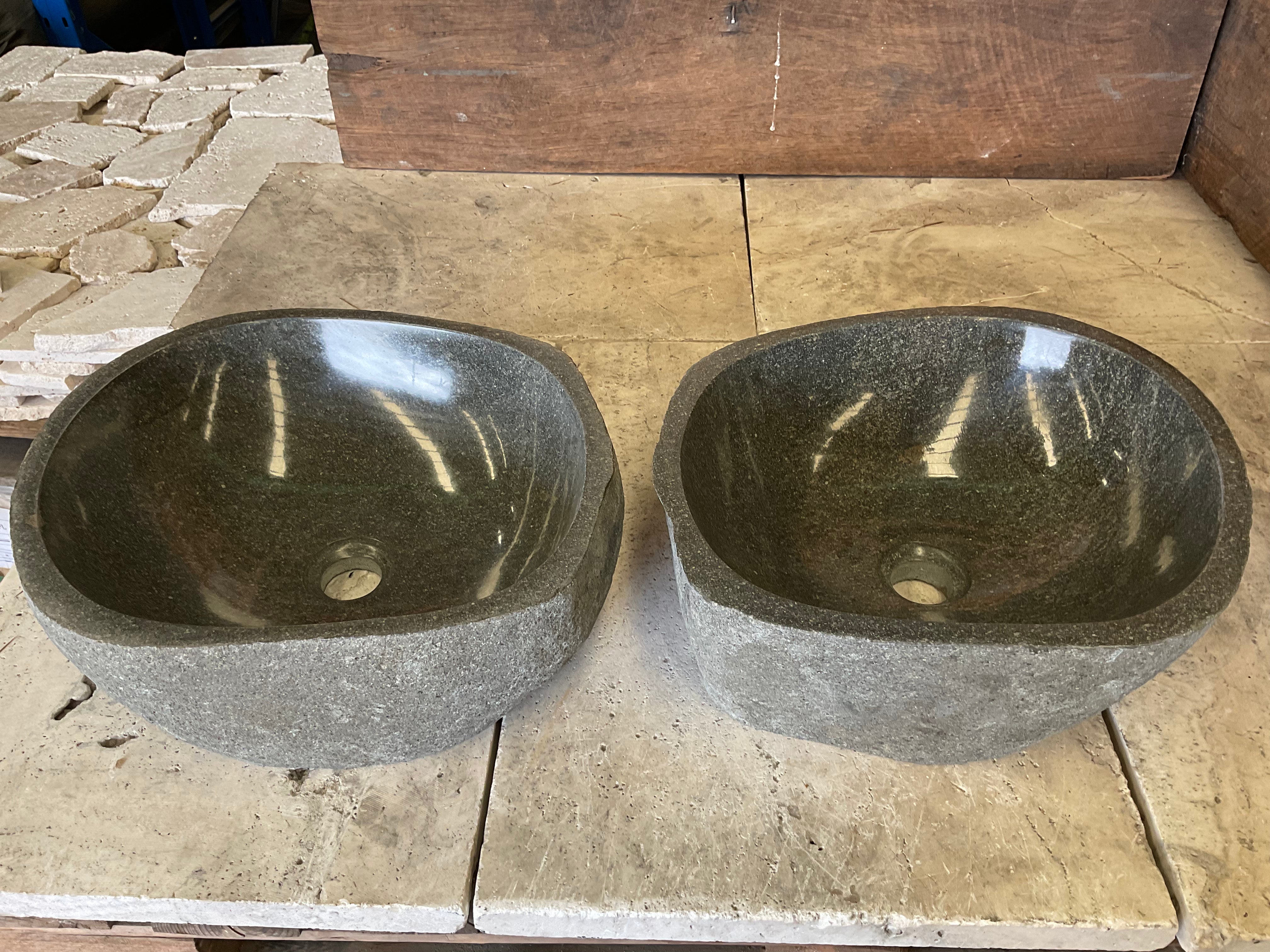 Handmade Natural Oval River Stone Bathroom Basin - Twin Set RM 2309008