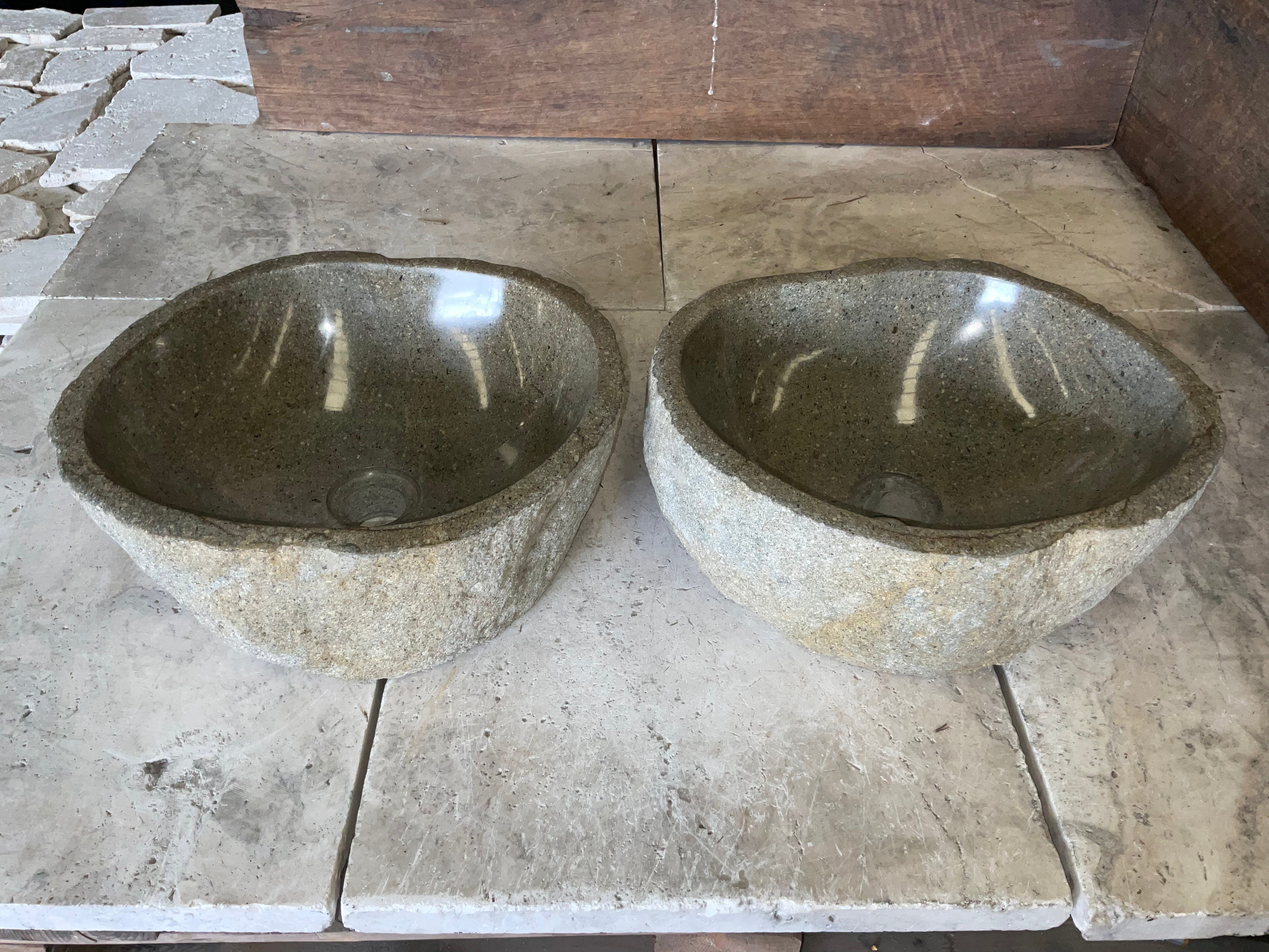 Handmade Natural Oval River Stone Bathroom Basin - Twin Set RM 2309003