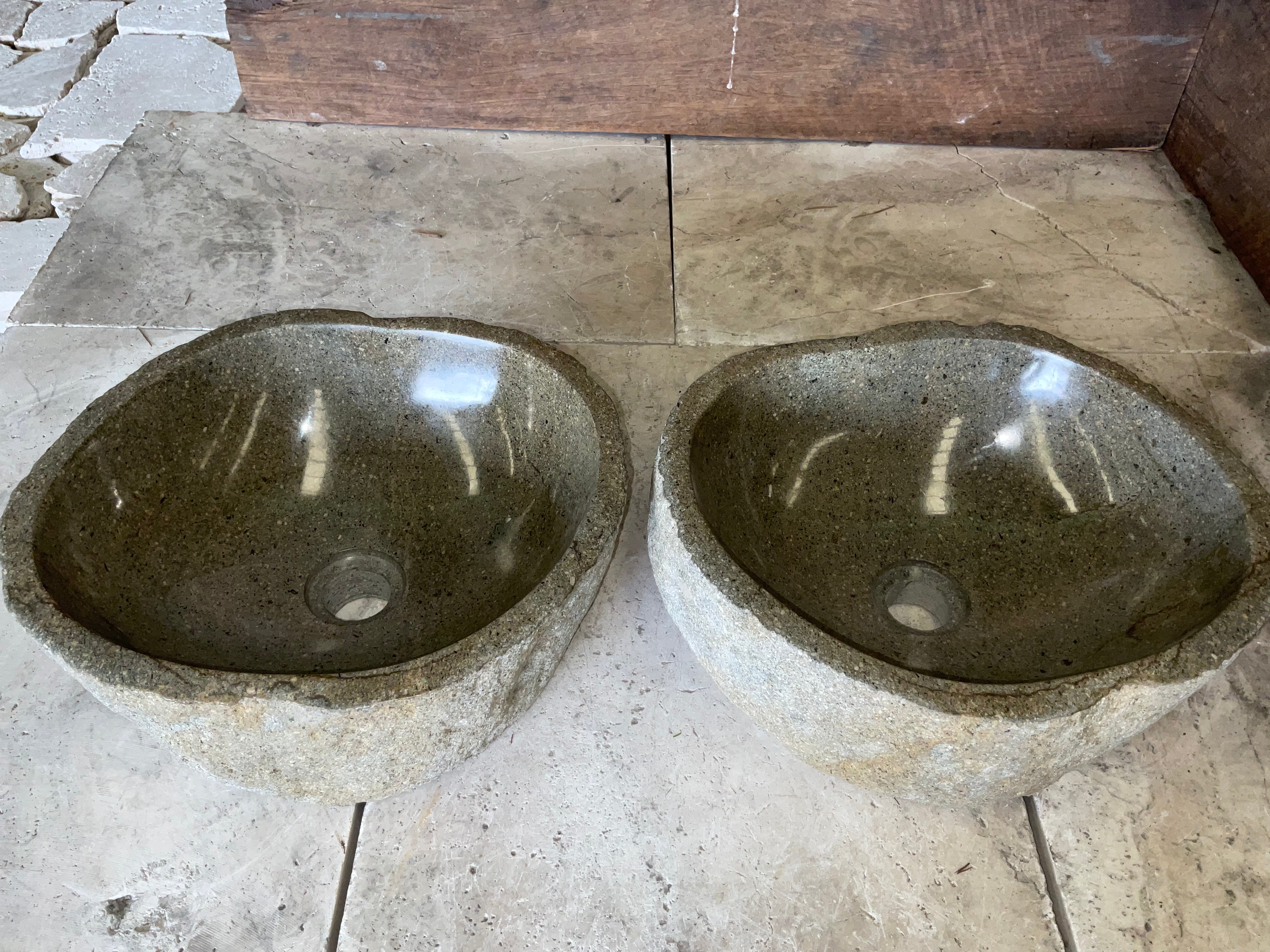 Handmade Natural Oval River Stone Bathroom Basin - Twin Set RM 2309003