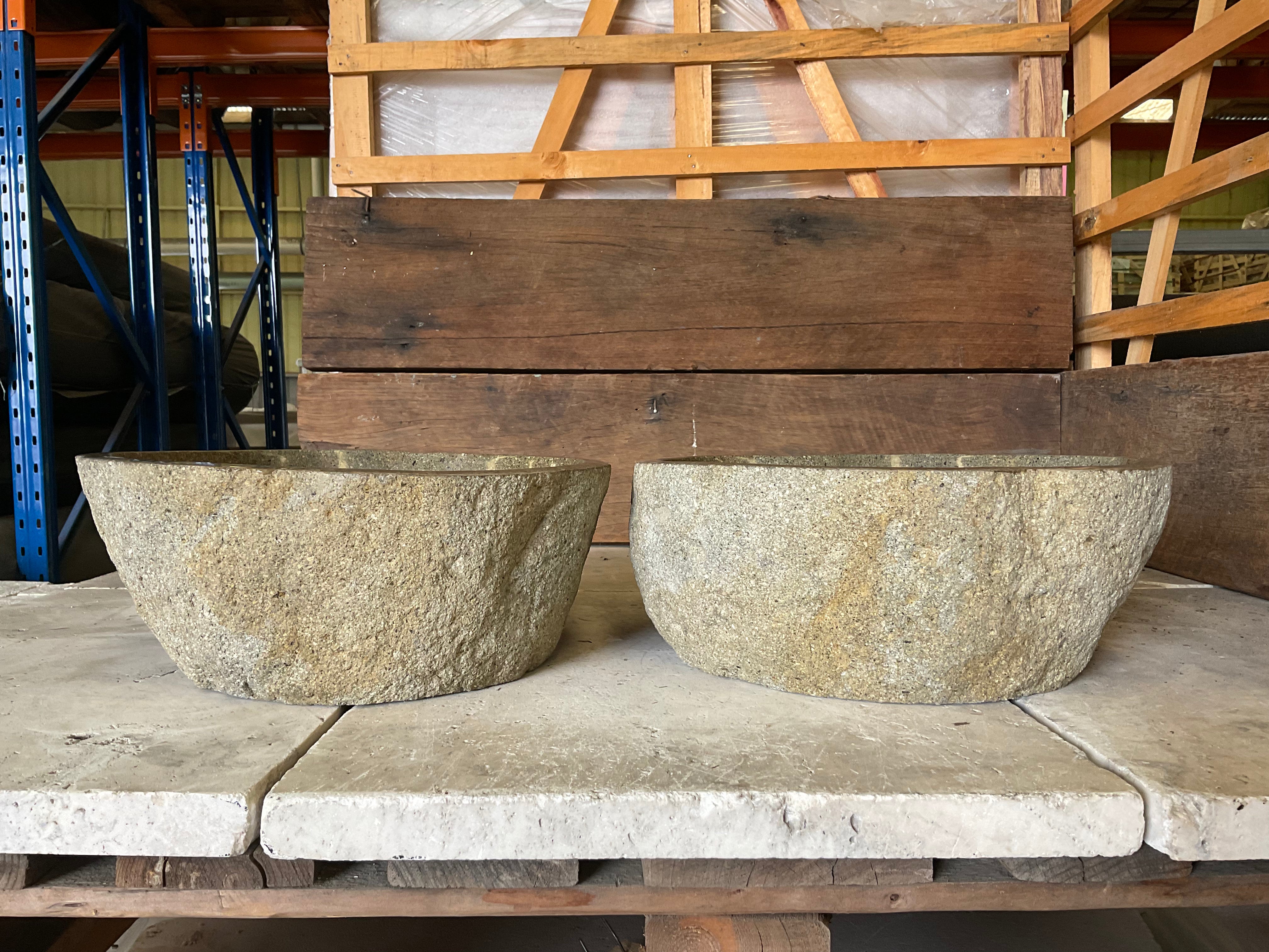 Handmade Natural Oval River Stone Bathroom Basin - Twin Set RM 2309003