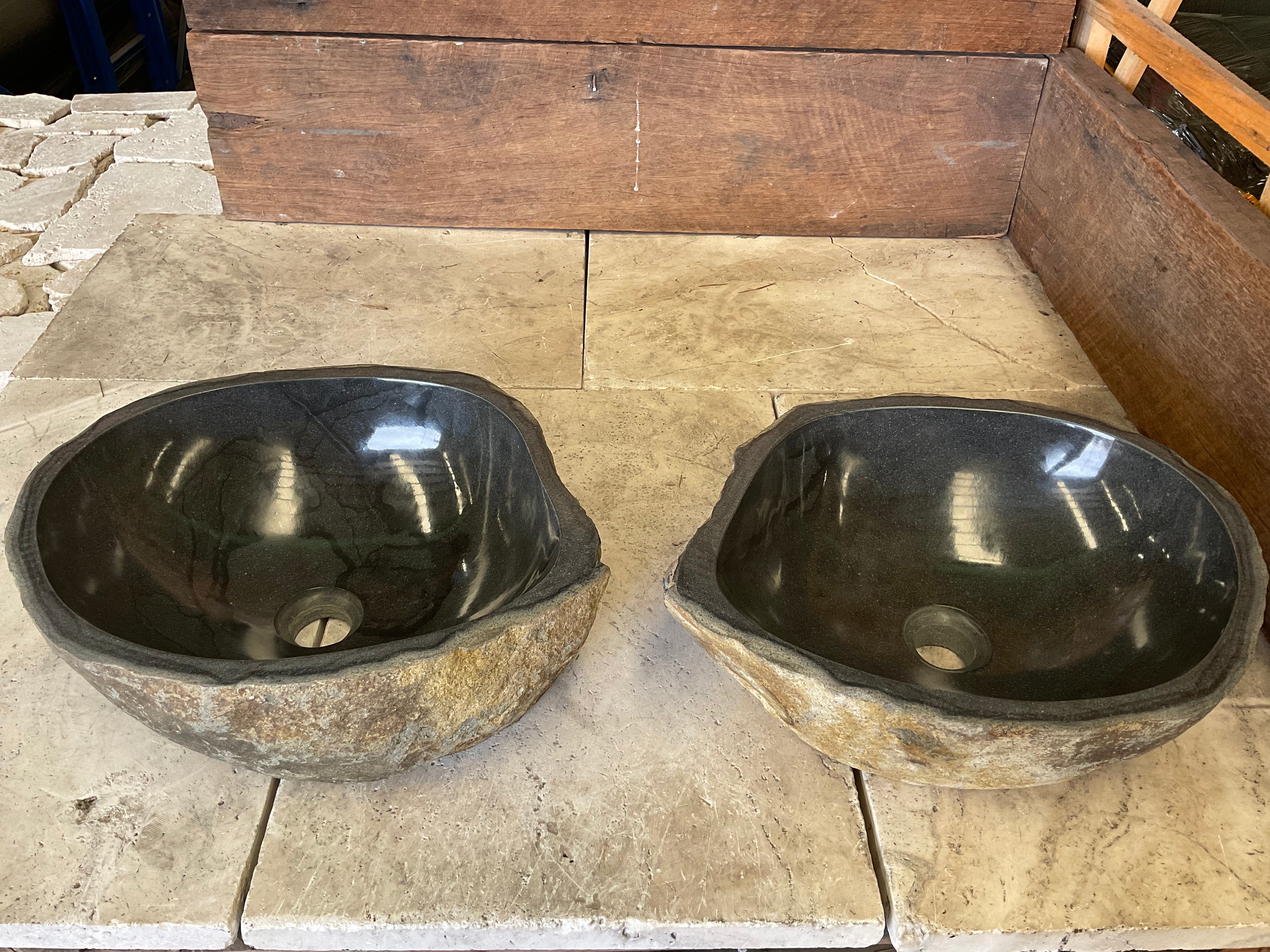 Handmade Natural Oval River Stone Bathroom Basin - Twin Set RS 2309002