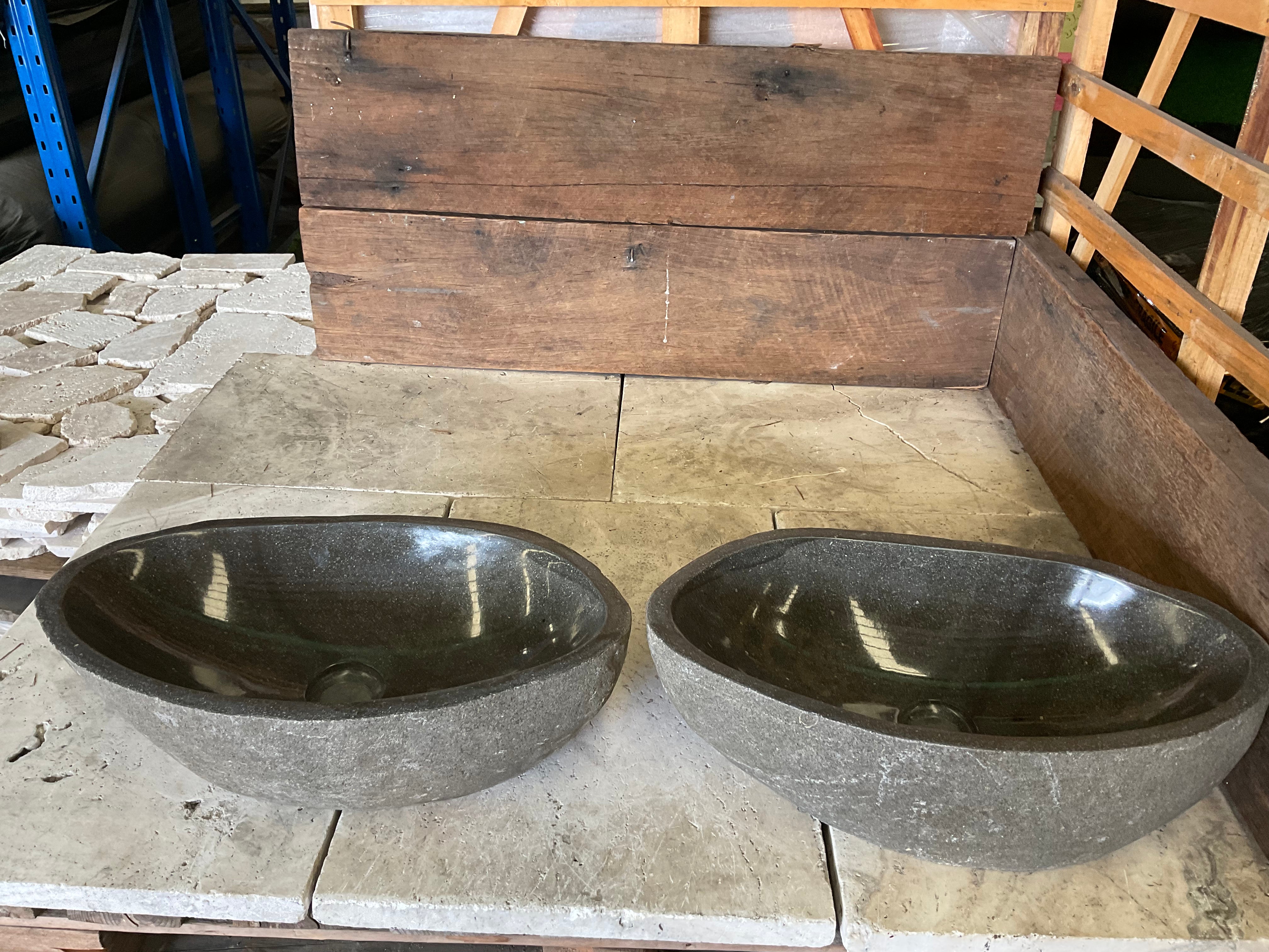 Handmade Natural Oval River Stone Bathroom Basin - Twin Set RL 2309006