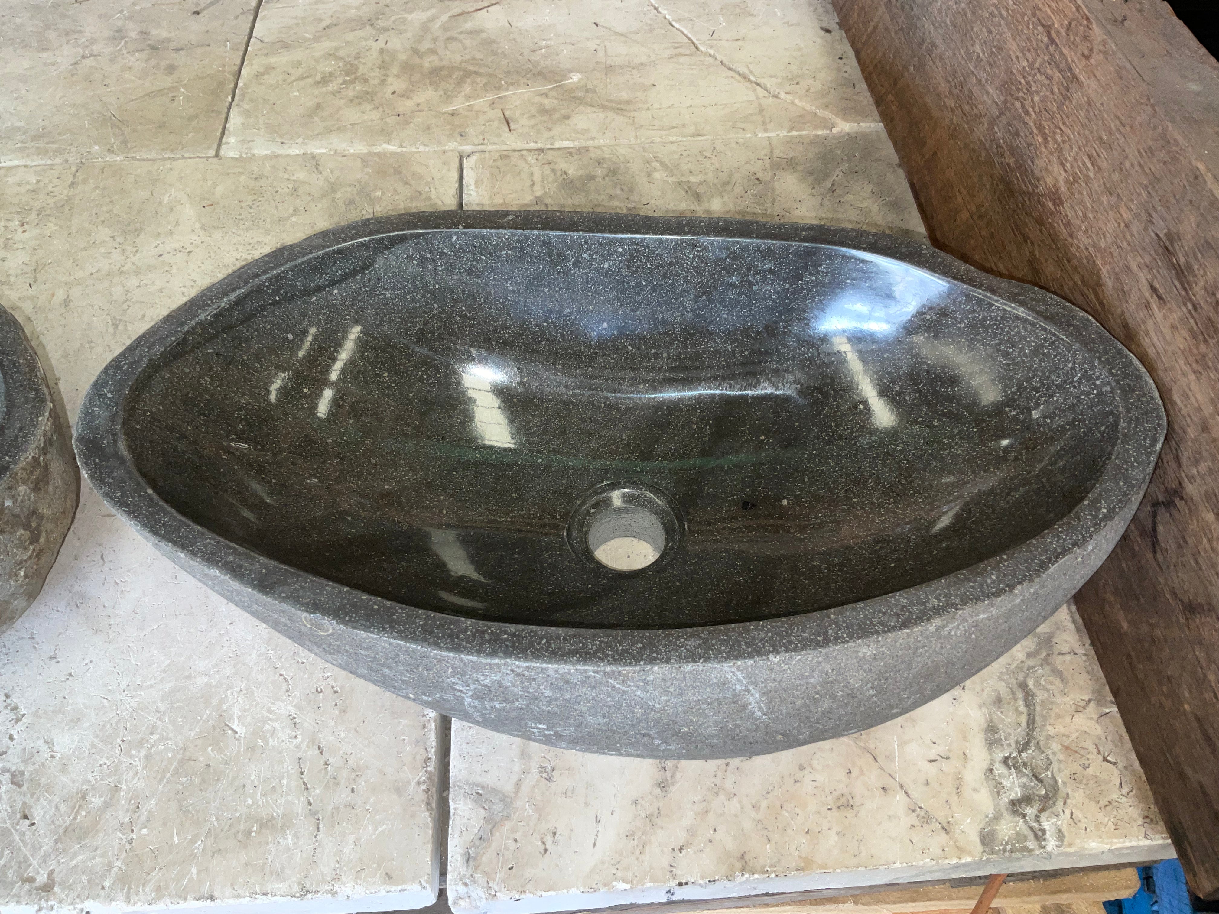 Handmade Natural Oval River Stone Bathroom Basin - Twin Set RL 2309006