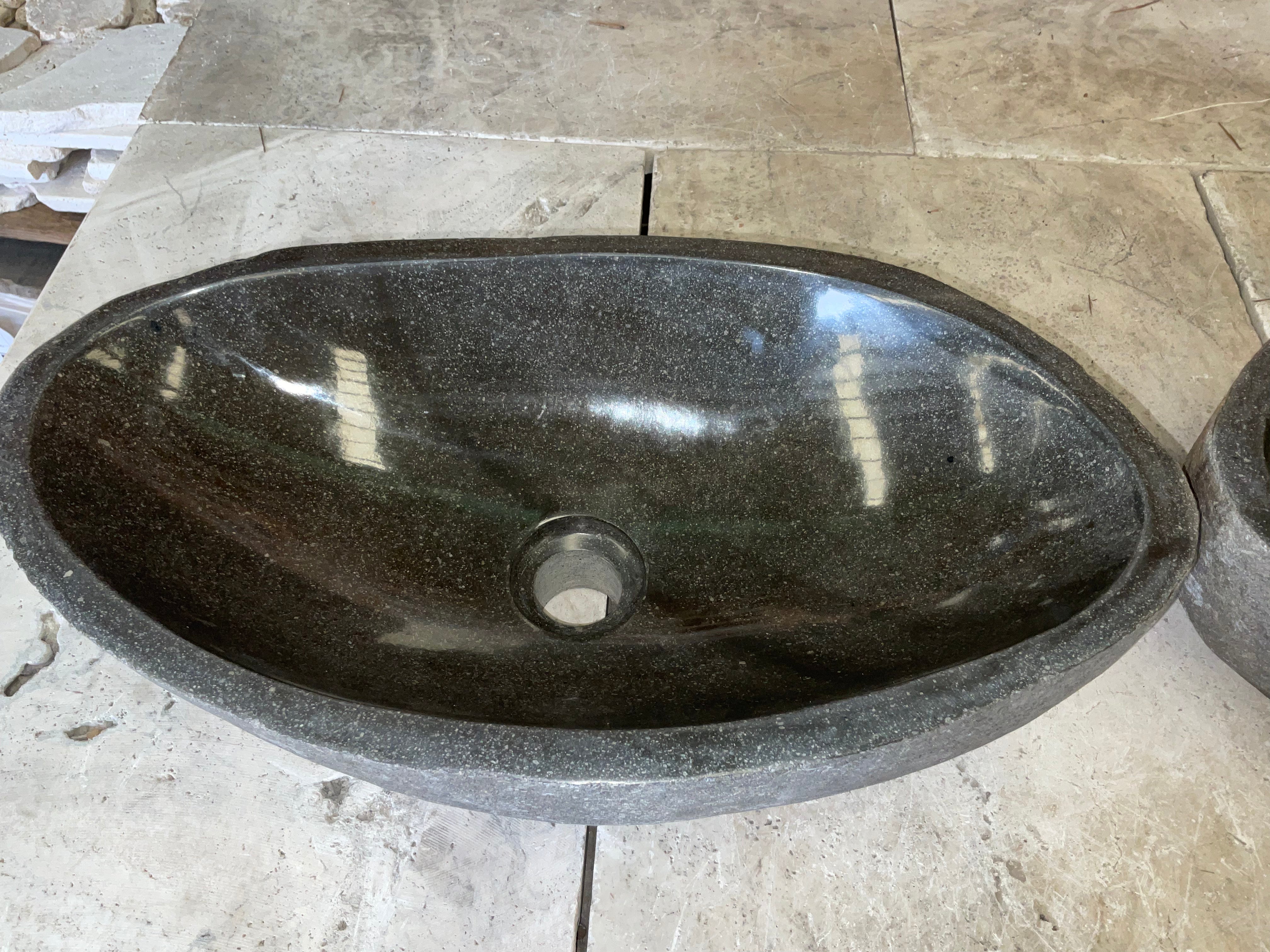 Handmade Natural Oval River Stone Bathroom Basin - Twin Set RL 2309006