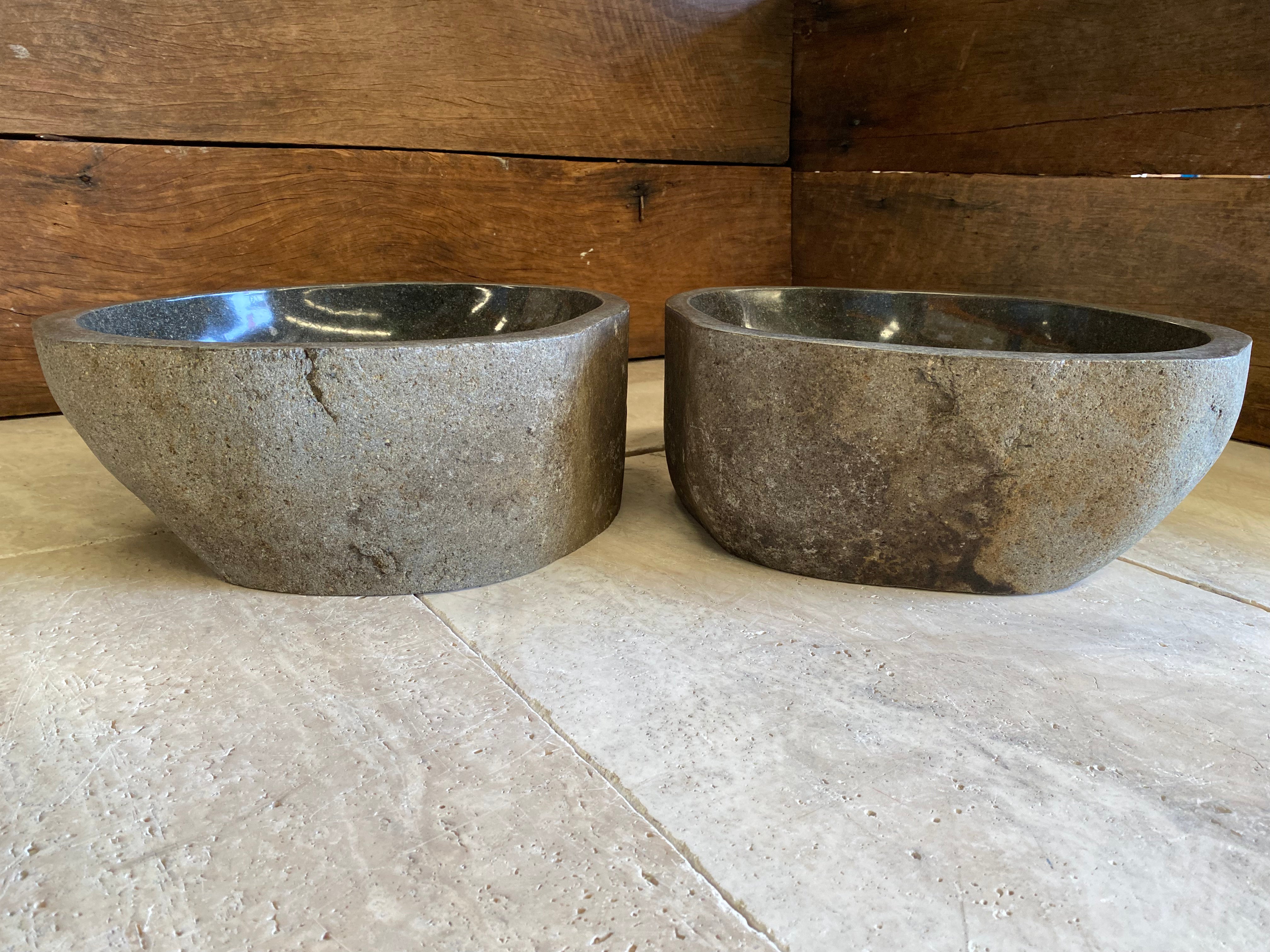 Handmade Natural Oval River Stone Bathroom Basin - Twin Set RM2306009