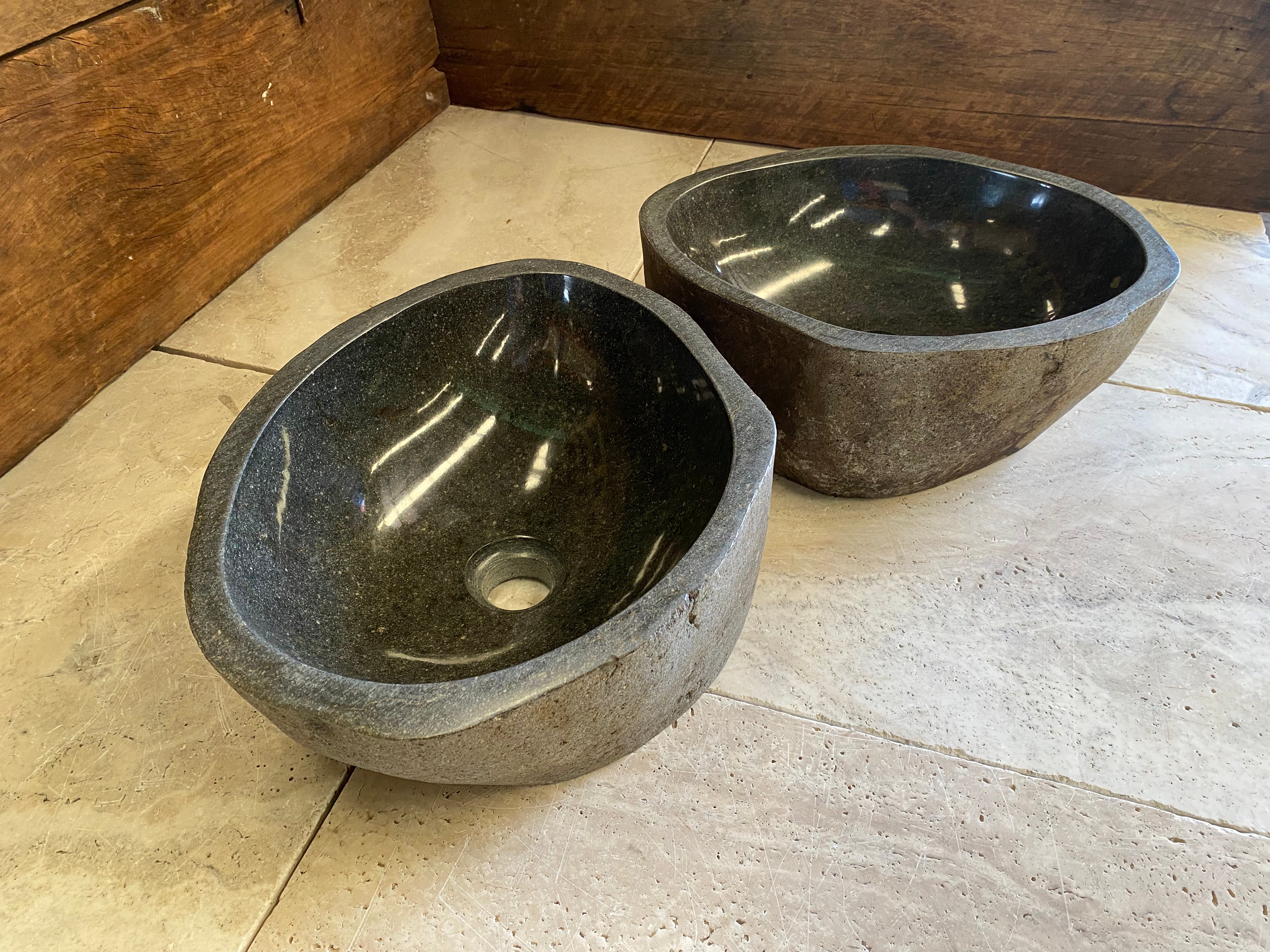 Handmade Natural Oval River Stone Bathroom Basin - Twin Set RM2306009