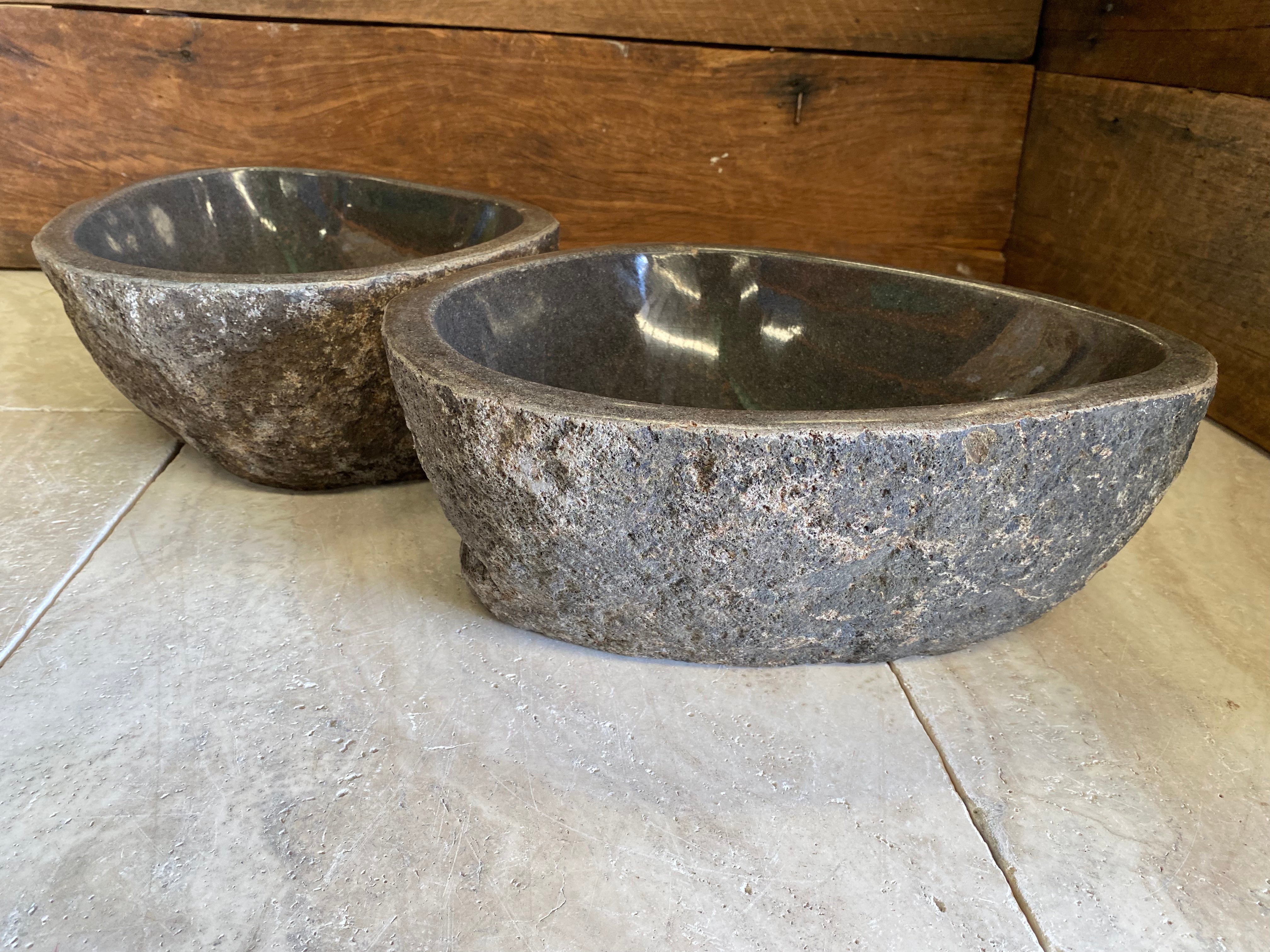 Handmade Natural Oval River Stone Bathroom Basin - Twin Set RS2306003