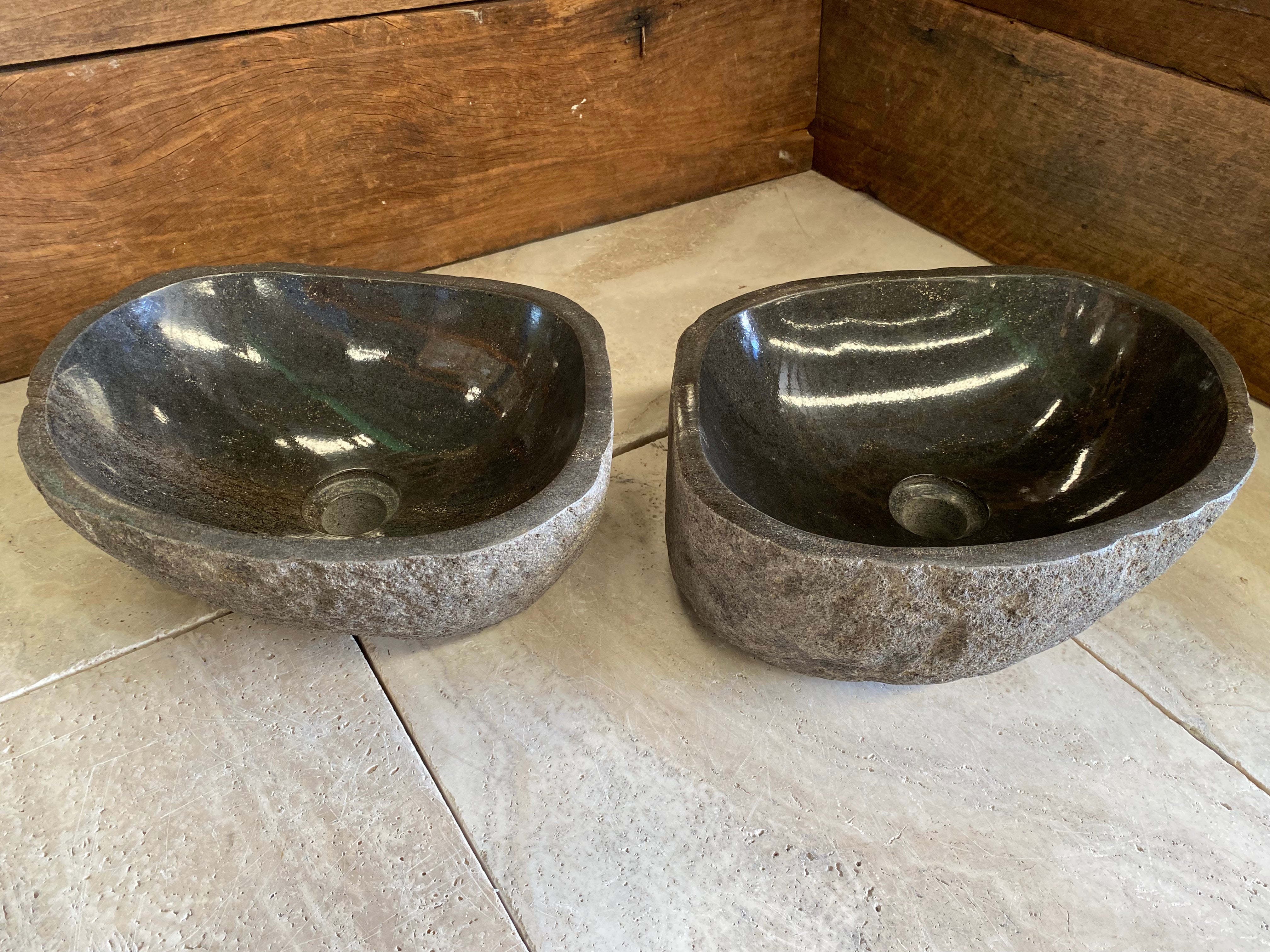 Handmade Natural Oval River Stone Bathroom Basin - Twin Set RS2306002