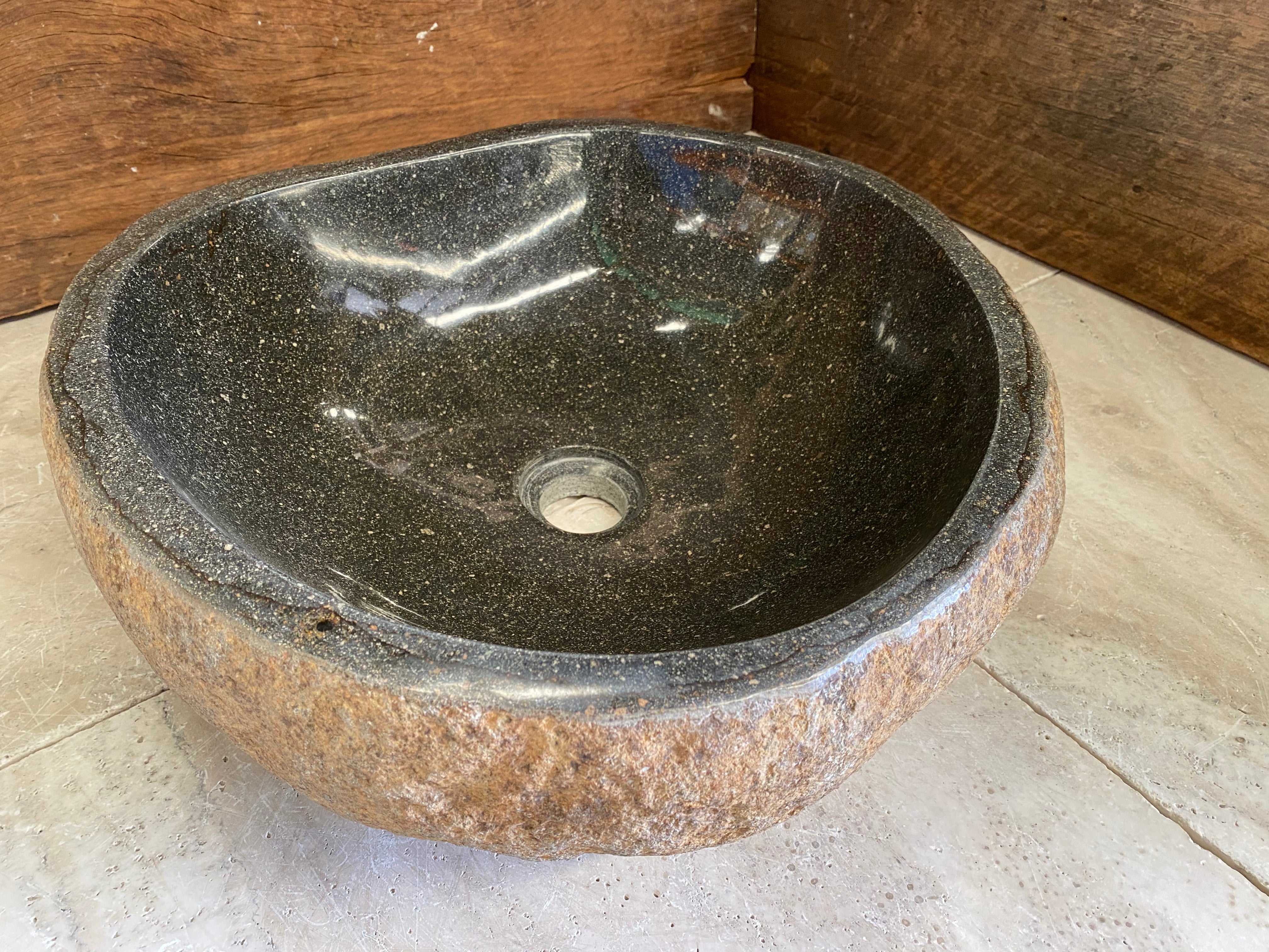 Handmade Natural Oval River Stone Bathroom Basin - RM2306034