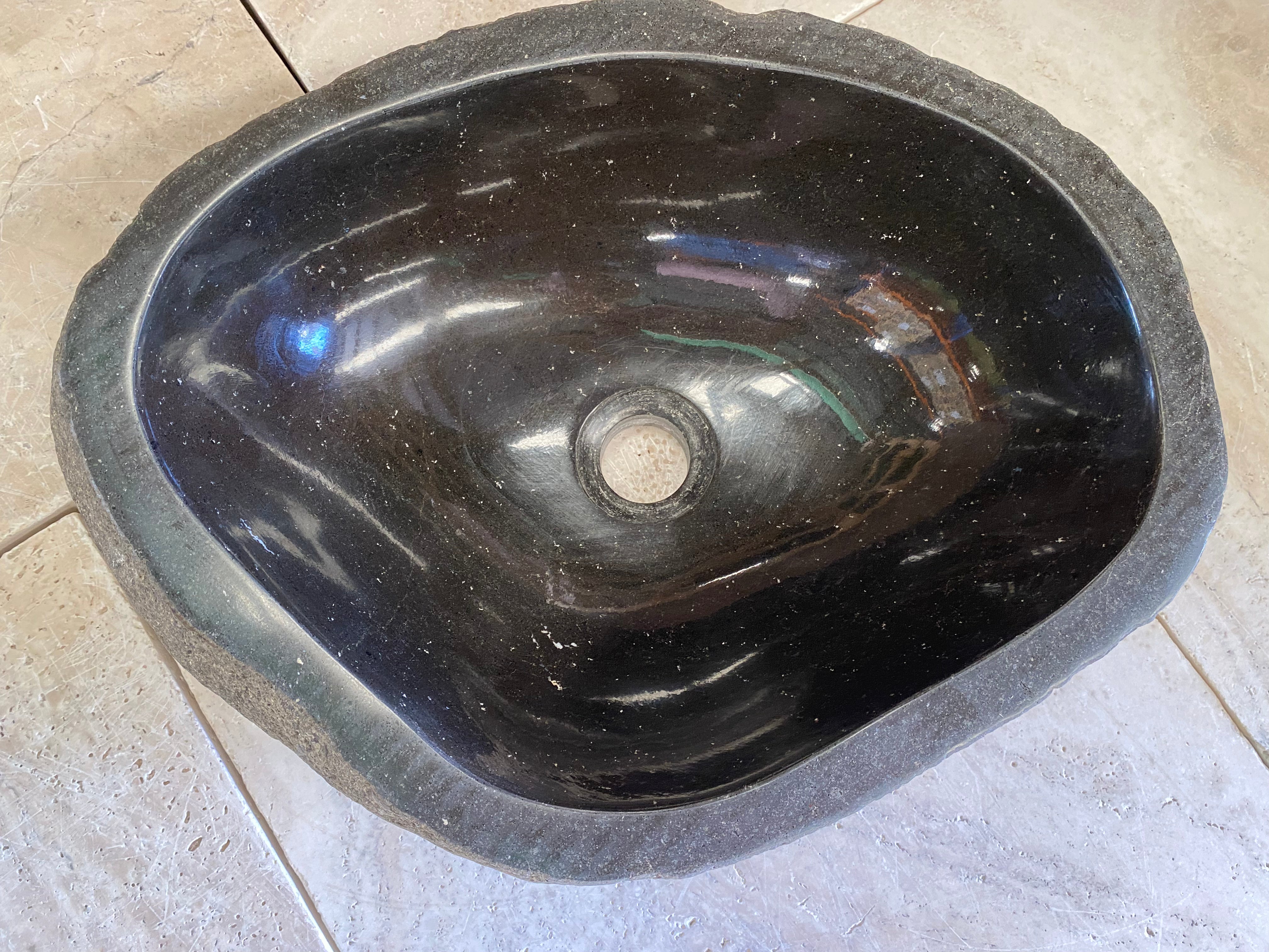 Handmade Natural Oval River Stone Bathroom Basin - RM2306175