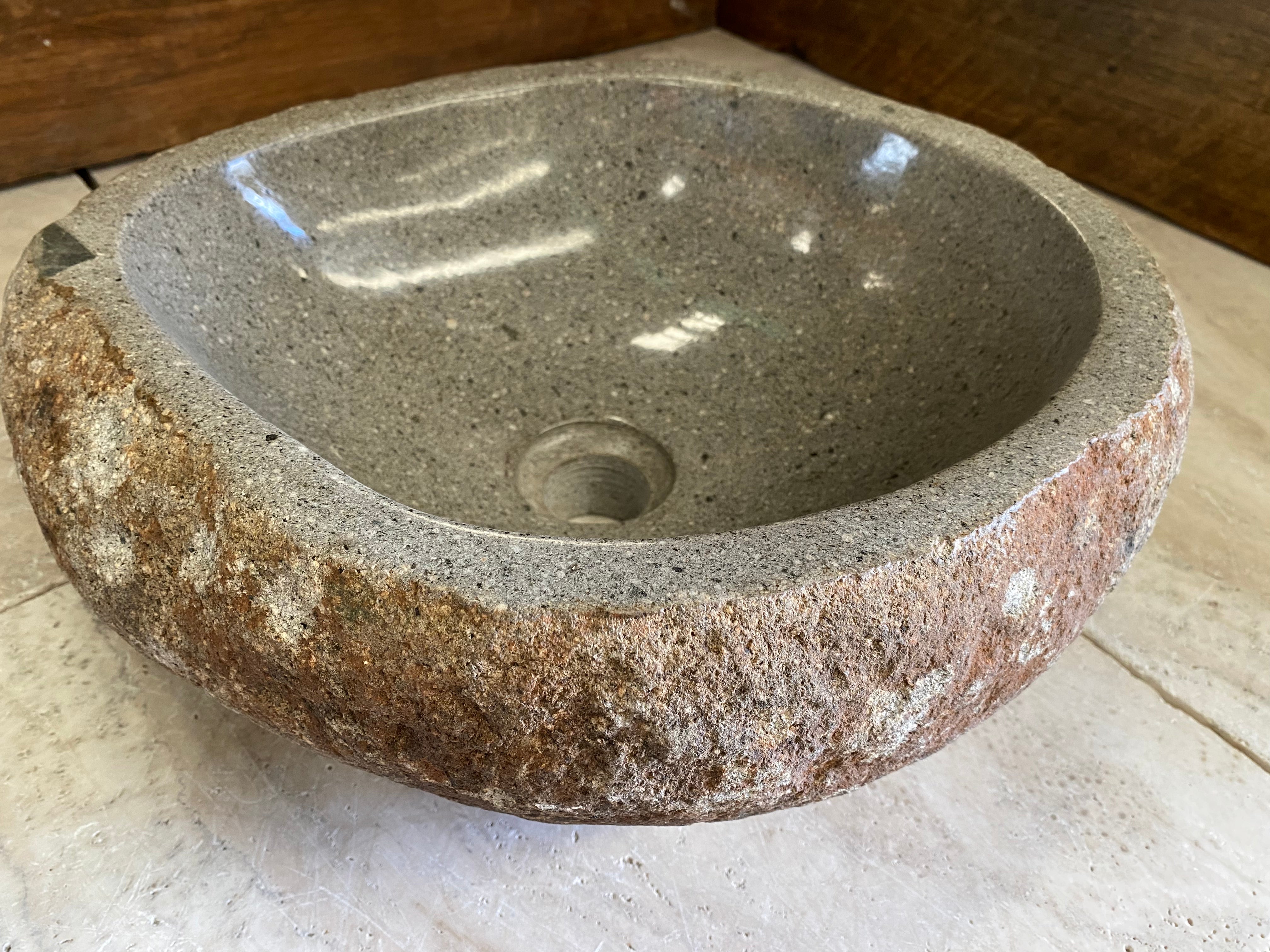 Handmade Natural Oval River Stone Bathroom Basin - RS2306025