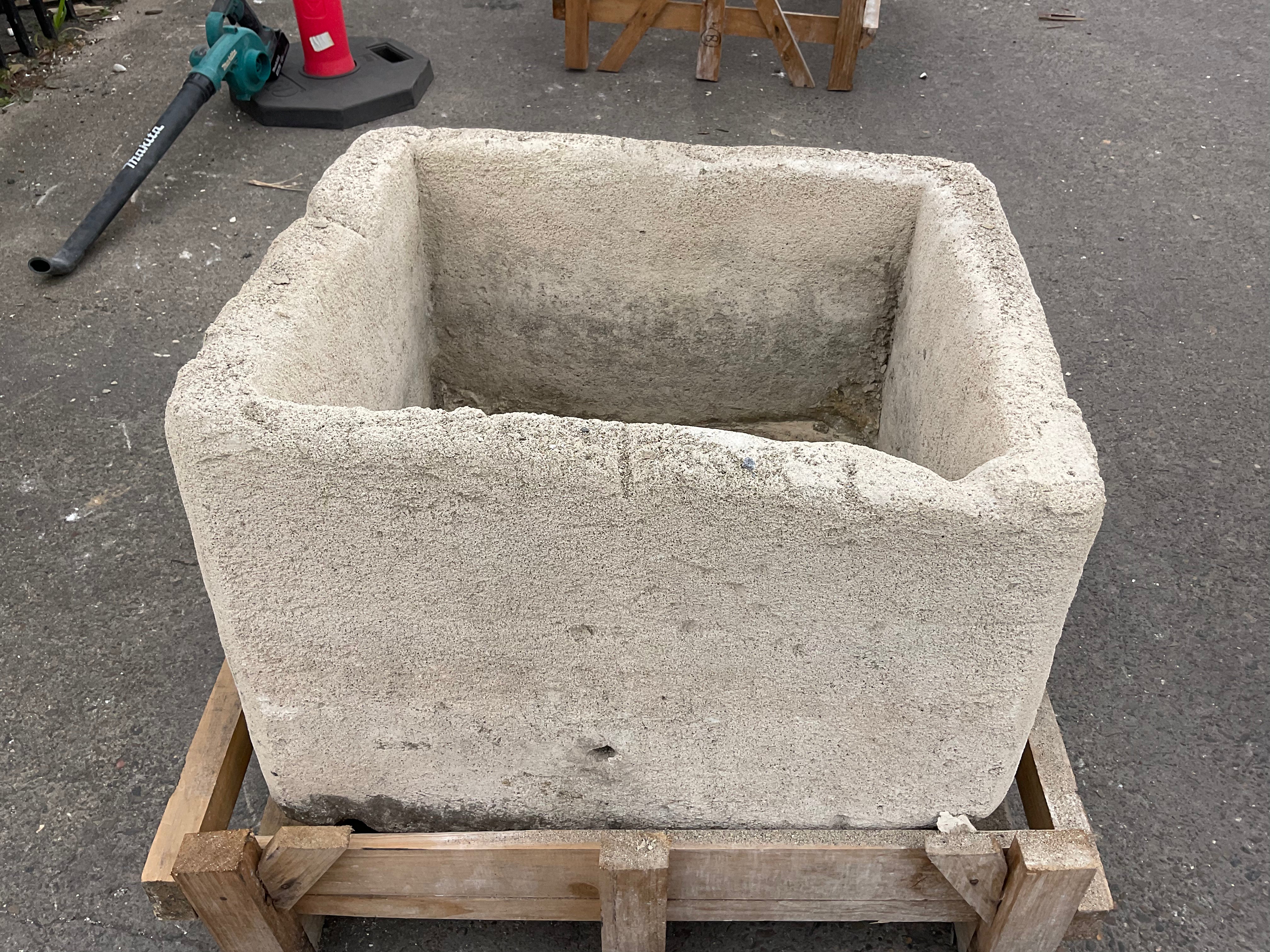 Hand Chiseled Limestone Planter Box - 62 x 52 x 41 cm