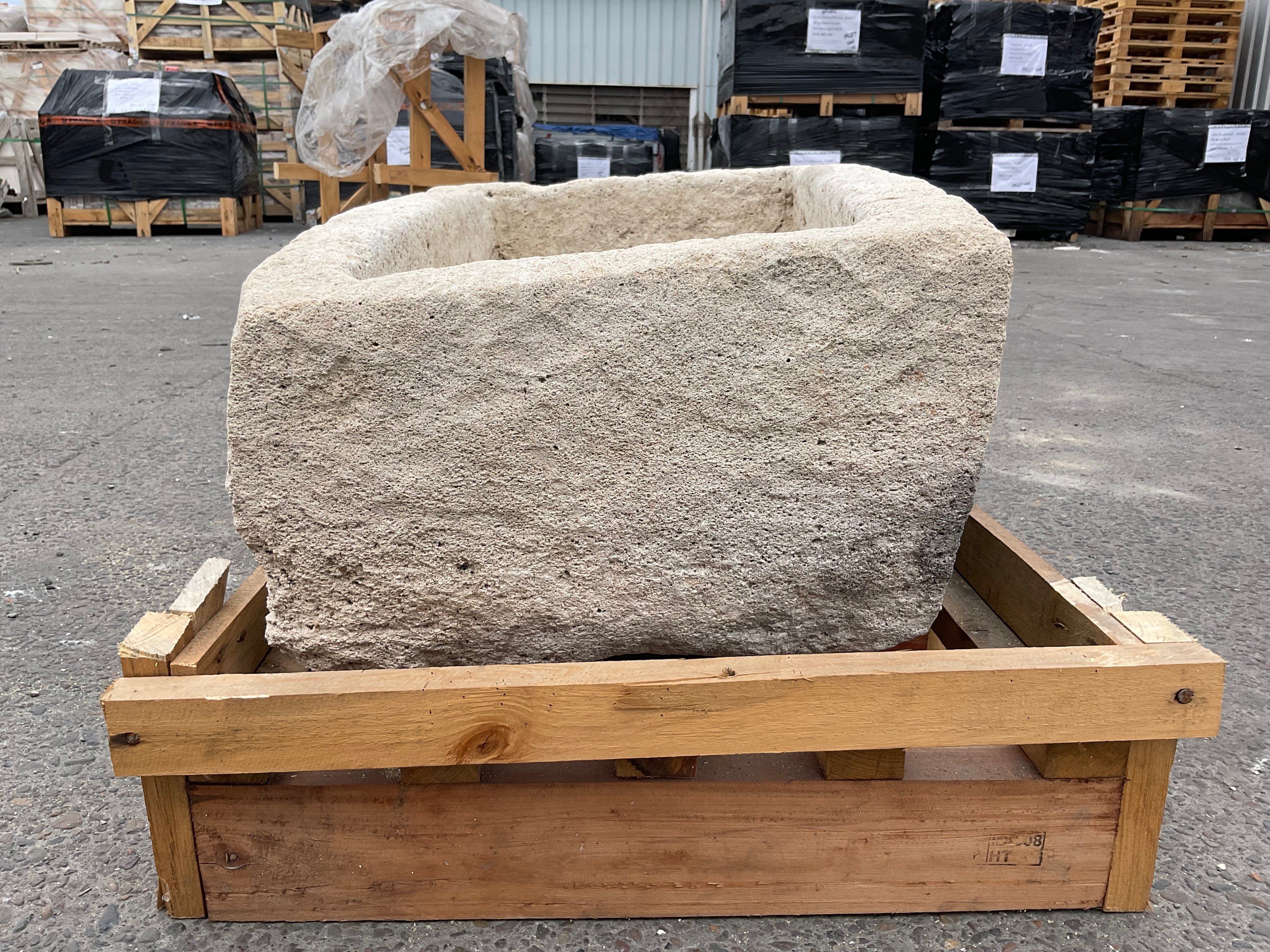 Hand Chiseled Limestone Planter Box - 76 x 50 x 34 cm