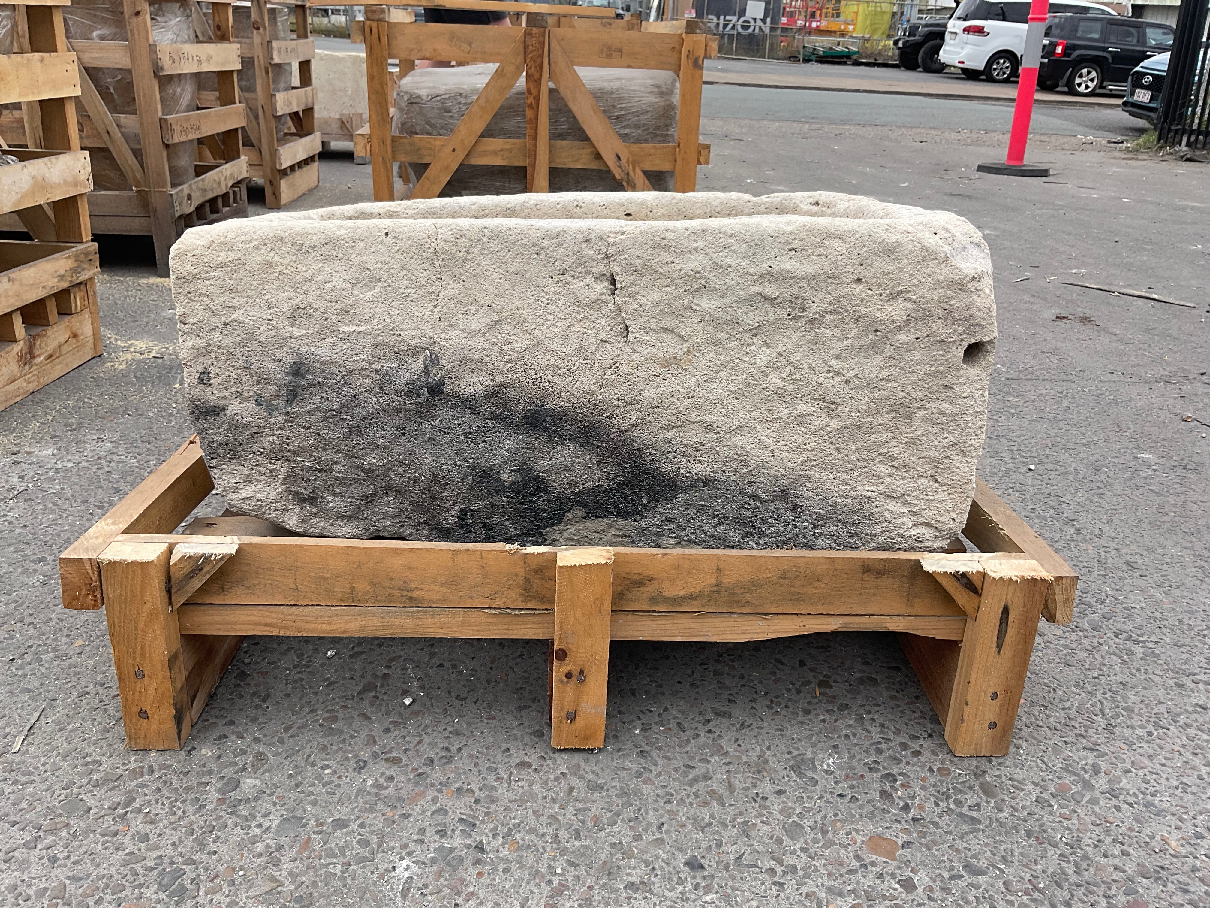 Hand Chiseled Limestone Planter Box - 76 x 50 x 34 cm