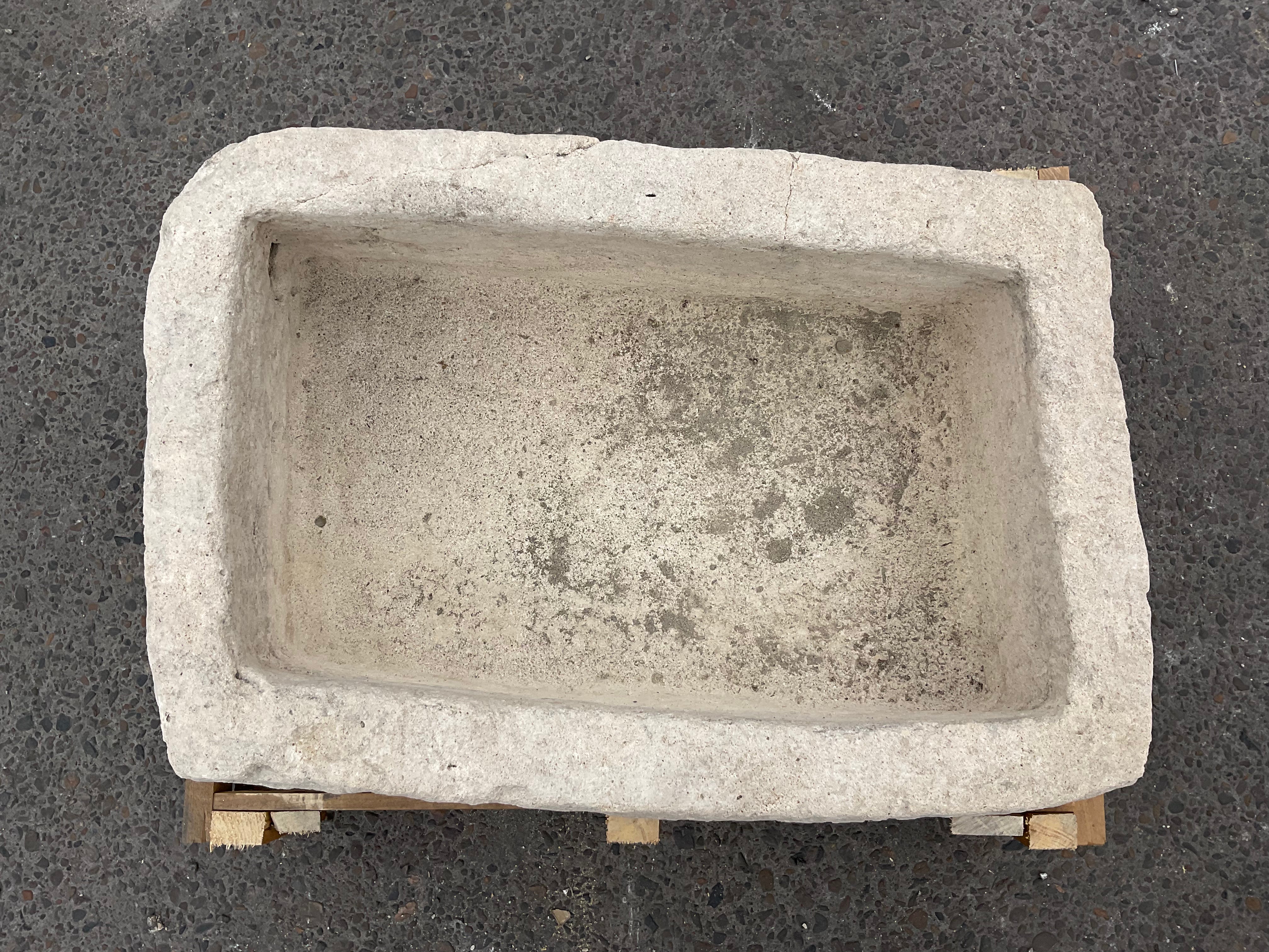 Hand Chiseled Limestone Planter Box - 76 x 50 x 34 cm