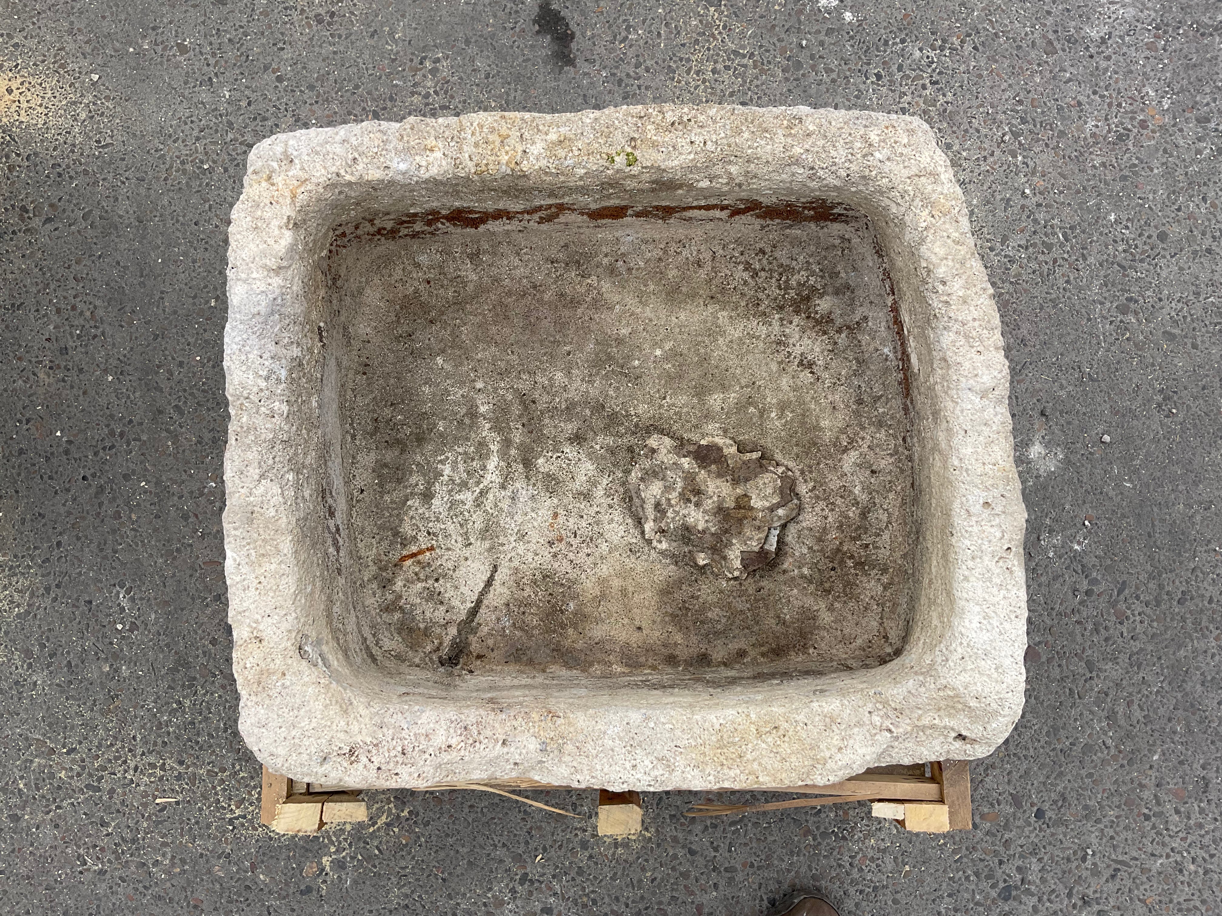 Hand Chiseled Limestone Planter Box - 70 x 60 x 42 cm