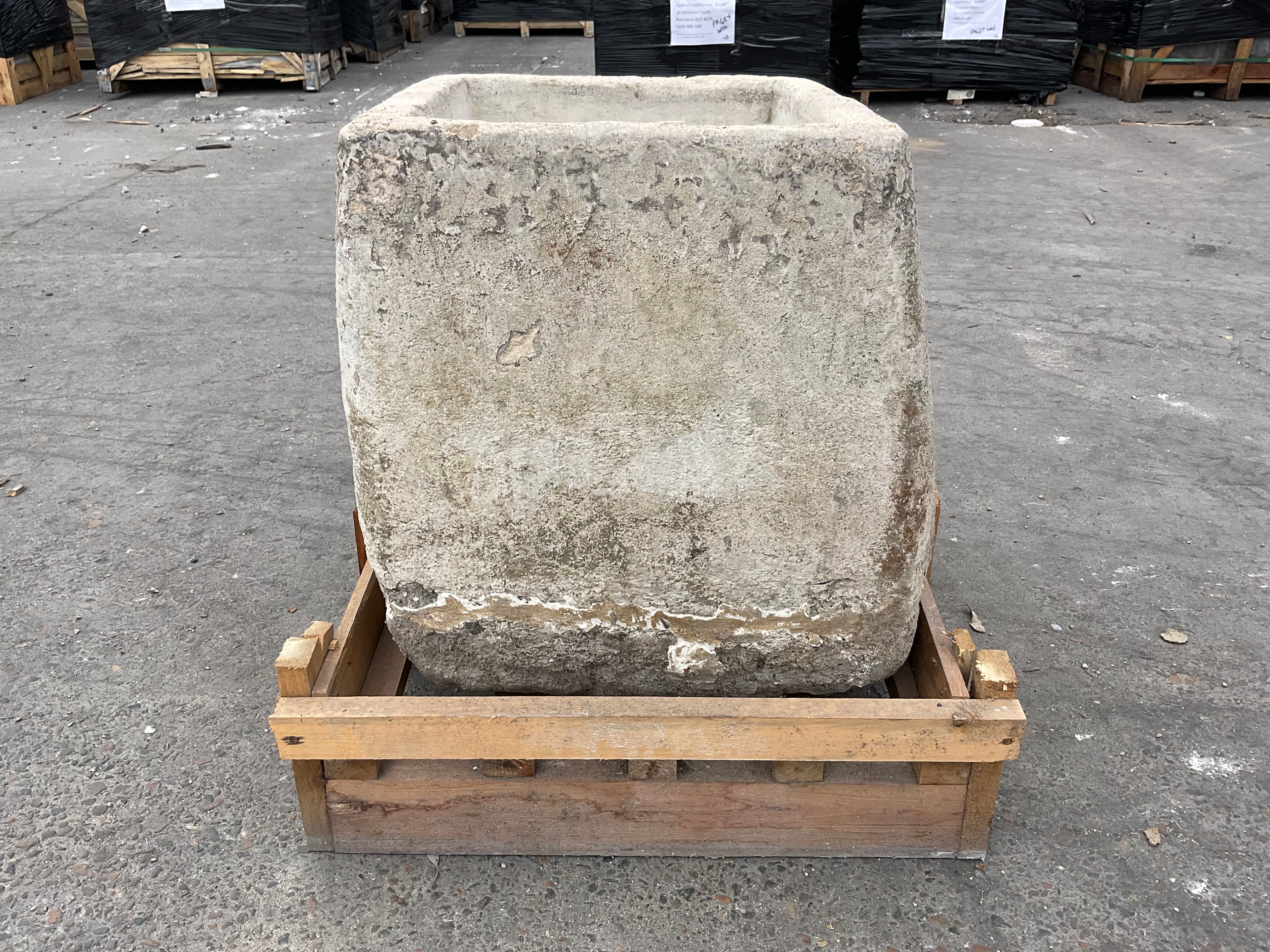 Hand Chiseled Limestone Planter Box - 53 x 49 x 59 cm