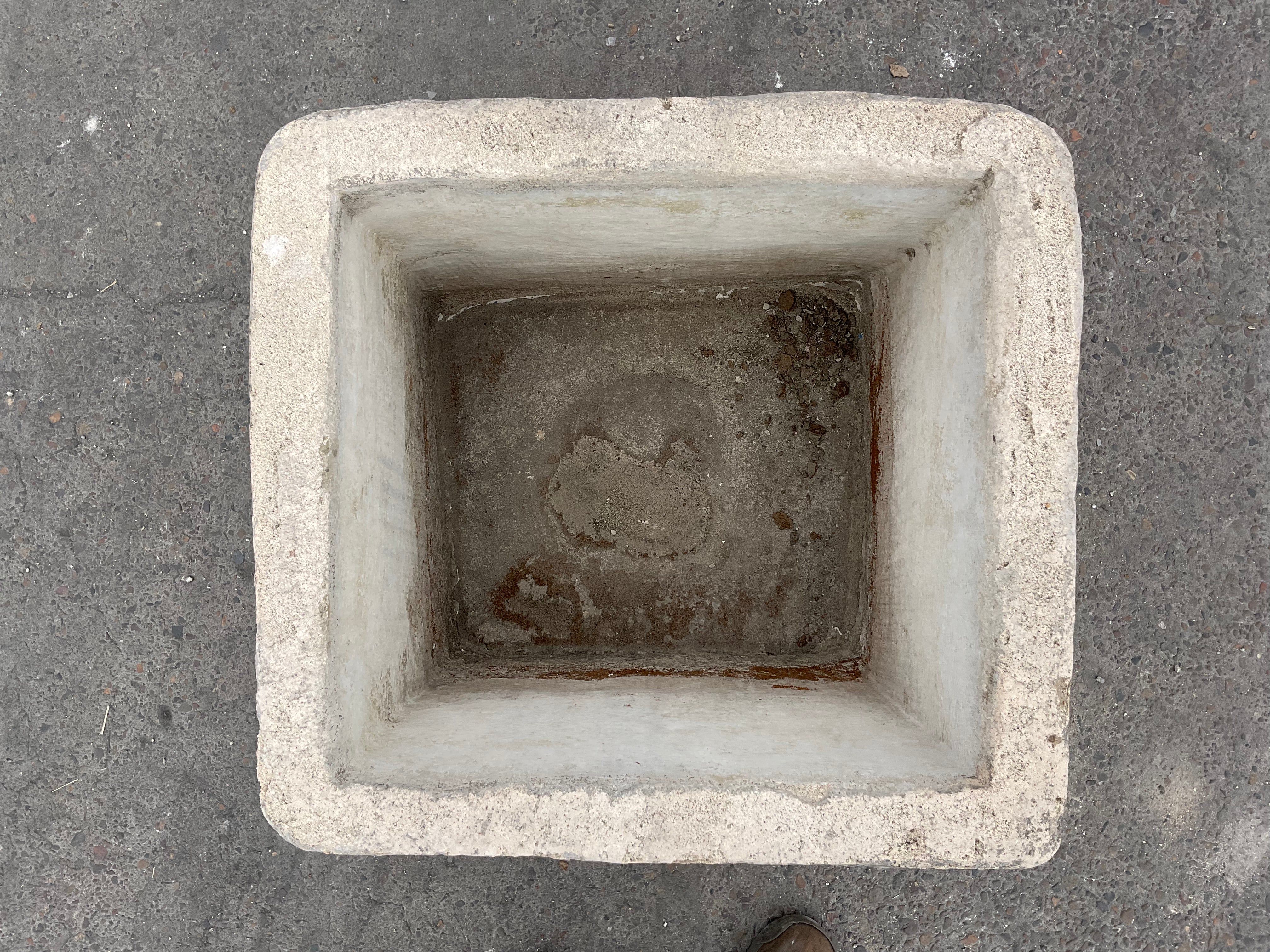 Hand Chiseled Limestone Planter Box - 53 x 49 x 59 cm
