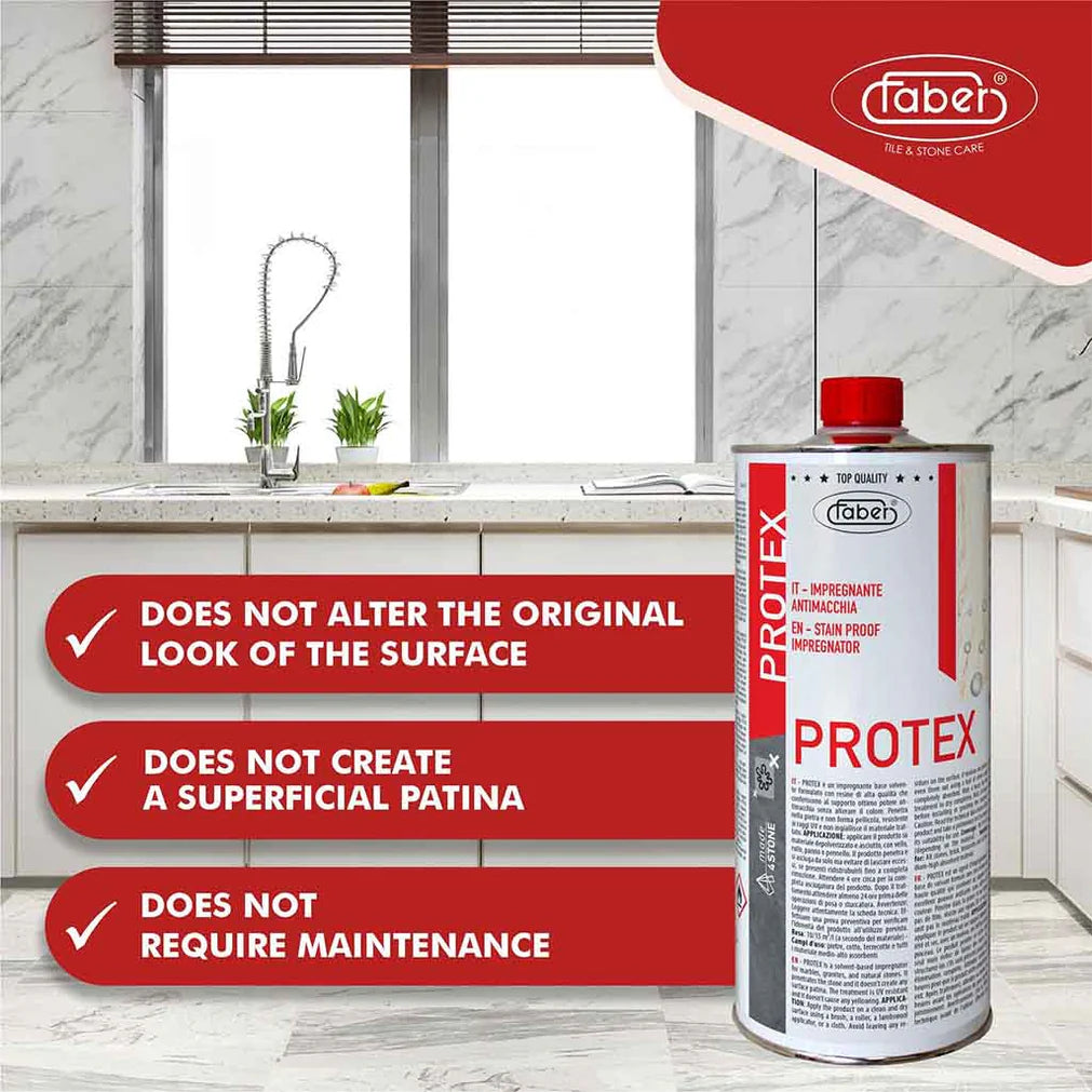 Faber Protex Natural Look Stone Sealer – Solvent-Based Stain Protection for Marble & Granite