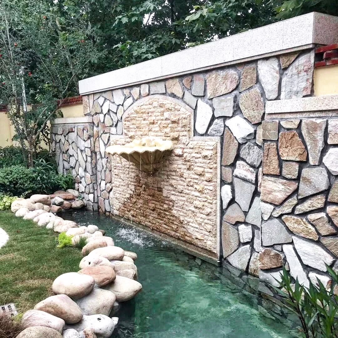 Natural stone wall cladding in beige and slate tones