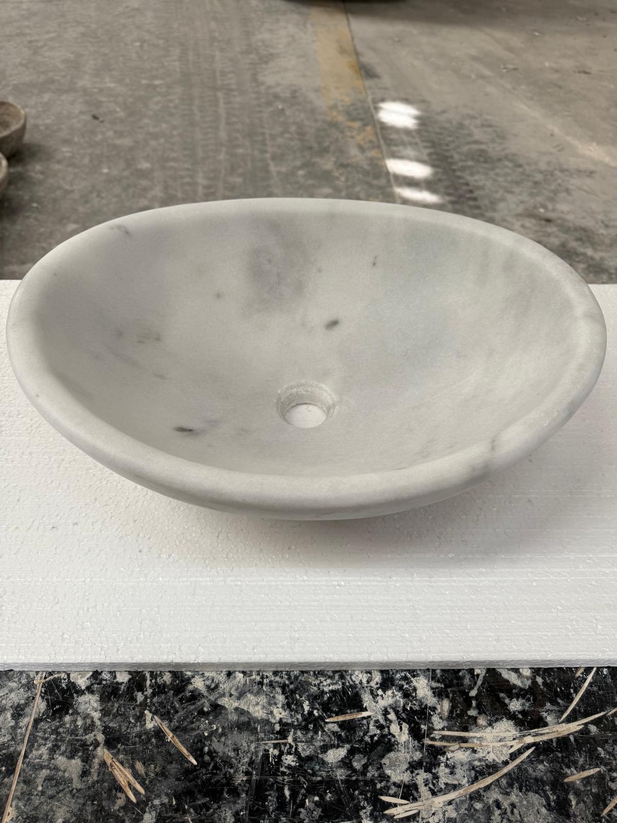 Turkish White Mist Marble Oval and Round Basins - Natural Stone - Sink Bowl