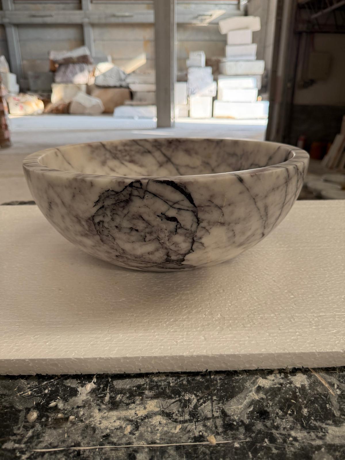 Lilac White Veined Marble Round Basin - Natural Stone - Sink Bowl